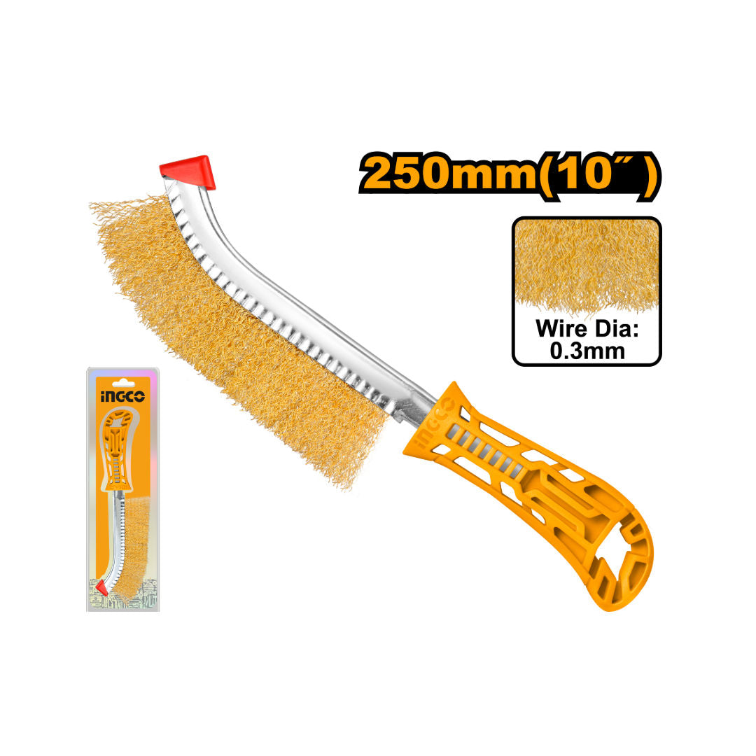 INGCO Wire Brush 250mm 10 Inch, 0.3mm Wire for Steel, Wood & Paint Removal, HWB02250