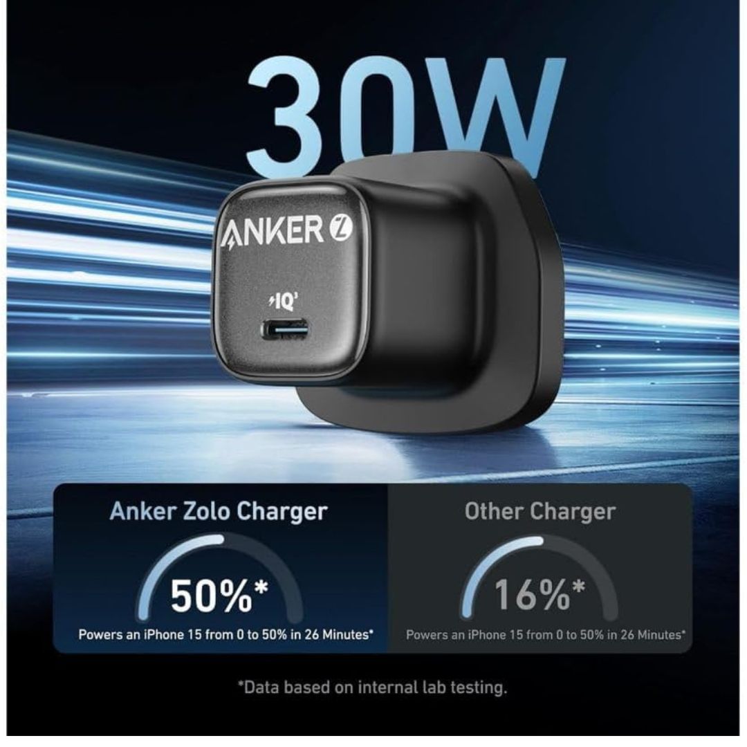 Anker Zolo 30W USB C Charger, Compact GaN USB C Charger, Enhanced Temperature Control, 3X Faster Charging, Black