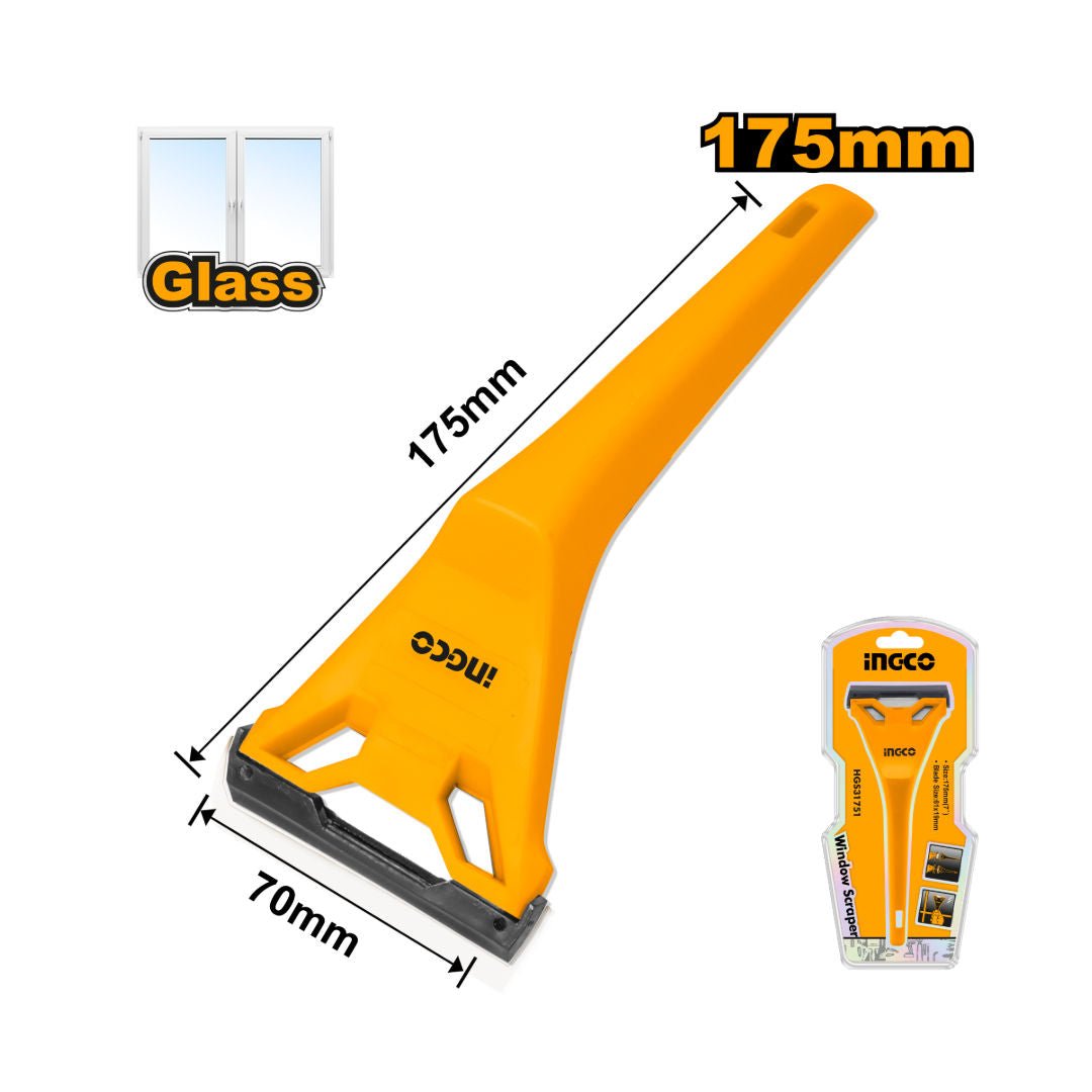 INGCO Window Scraper 7 Inch 175mm, 61×19mm Blade with Trimming Blade, Heavy-Duty Cleaning Tool, HGS31751