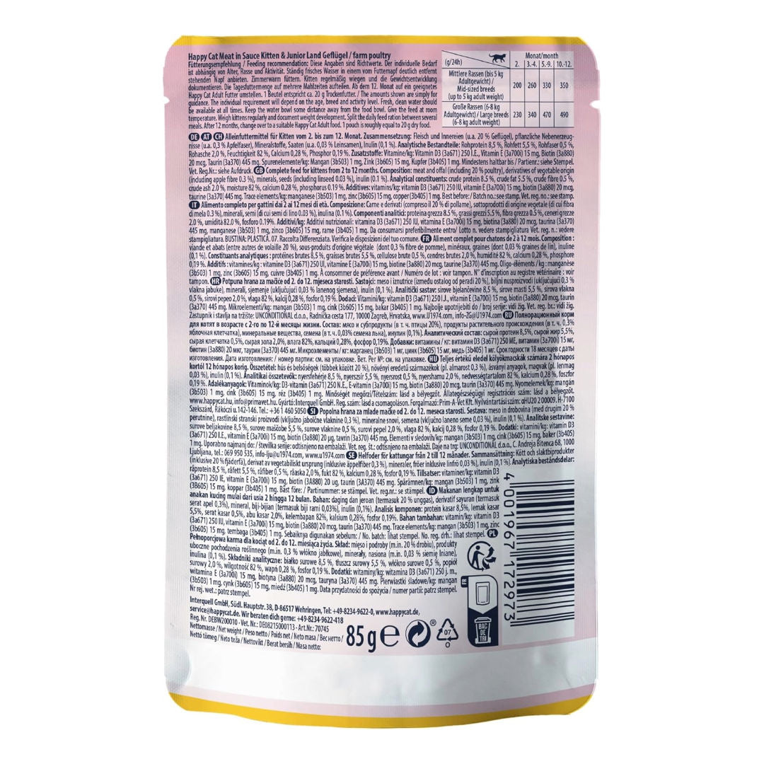 Happy Cat Meat In Sauce Kitten Poultry Cat Food For, Kittens 2-12 Months Old, 85gm