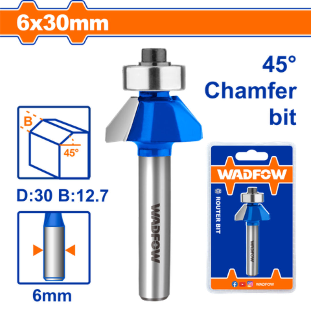 WADFOW Router Bit 45° Chamfer, 6mm Shank
