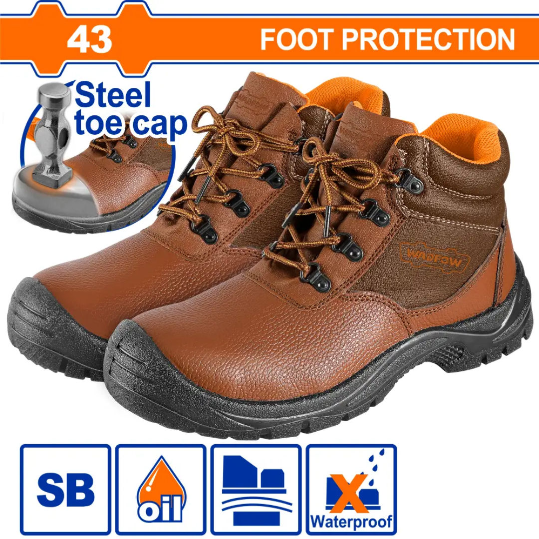 WADFOW Safety Boots, Leather Upper, PU Sole