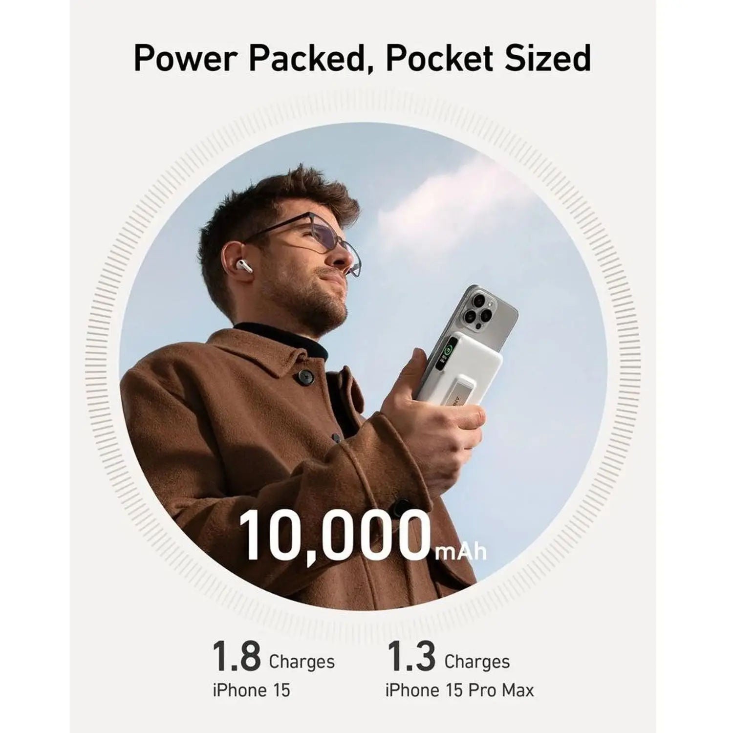شاحن محمول Anker MagGo بسعة 10,000 مللي أمبير في الساعة، يدعم تقنية Qi2، وشحن لاسلكي سريع بقدرة 15 واط، وشاشة ذكية، وحامل مدمج