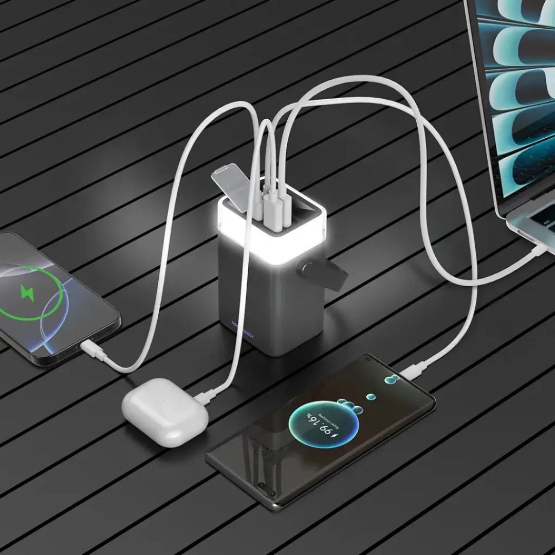 Powerology Halo Beam 40000mAh Power Bank with 65W PD Fast Charging, RGB 360° LED Light & Handle, Black