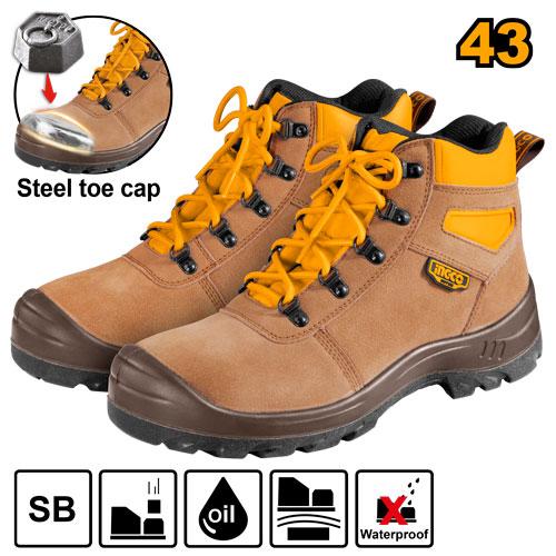 INGCO Safety Boots, Steel Toe Cap, Split Leather Upper, Dual Density PU Sole