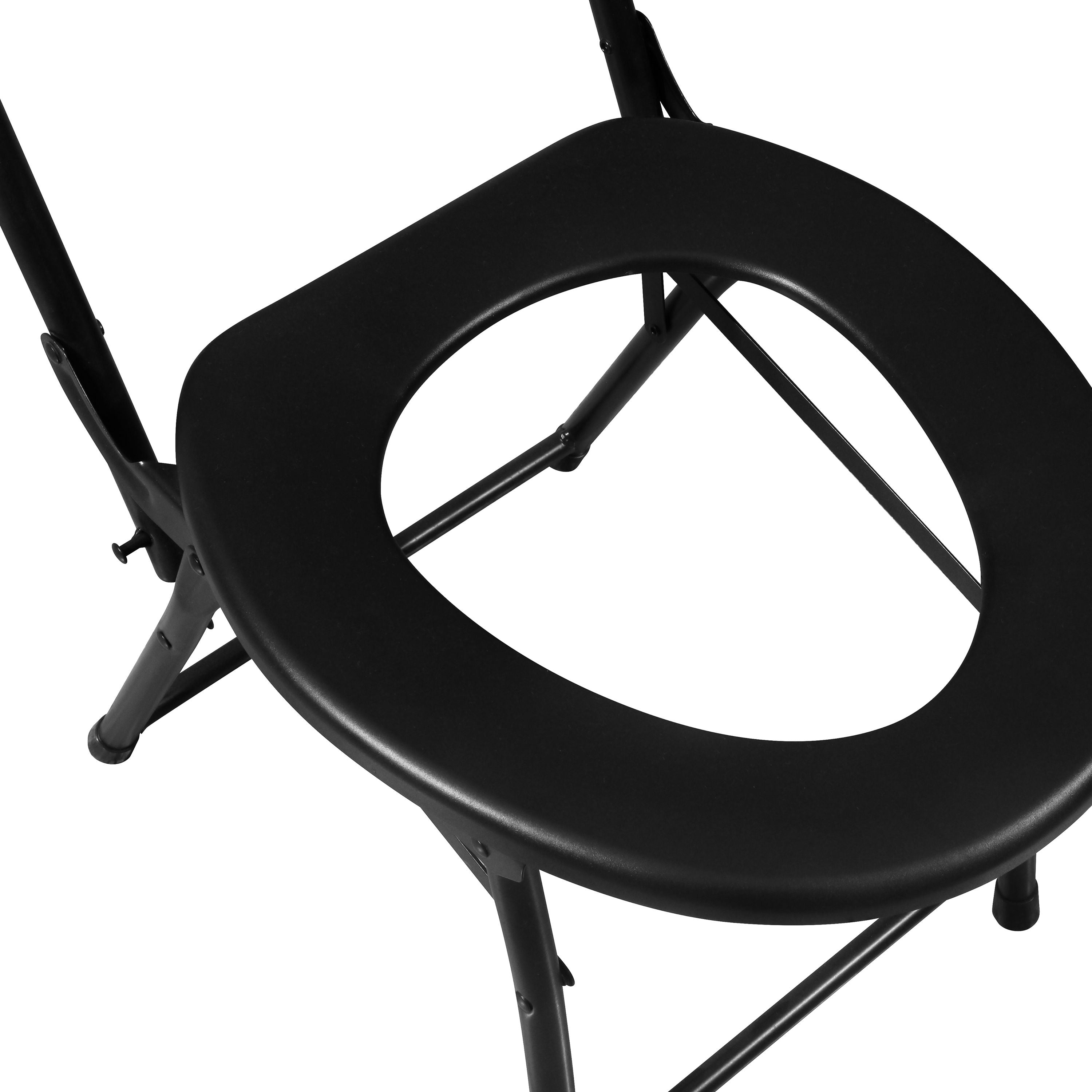 Folding Outdoor Camping Toilet Chair with Backrest, High-Back Portable Commode Seat, Black
