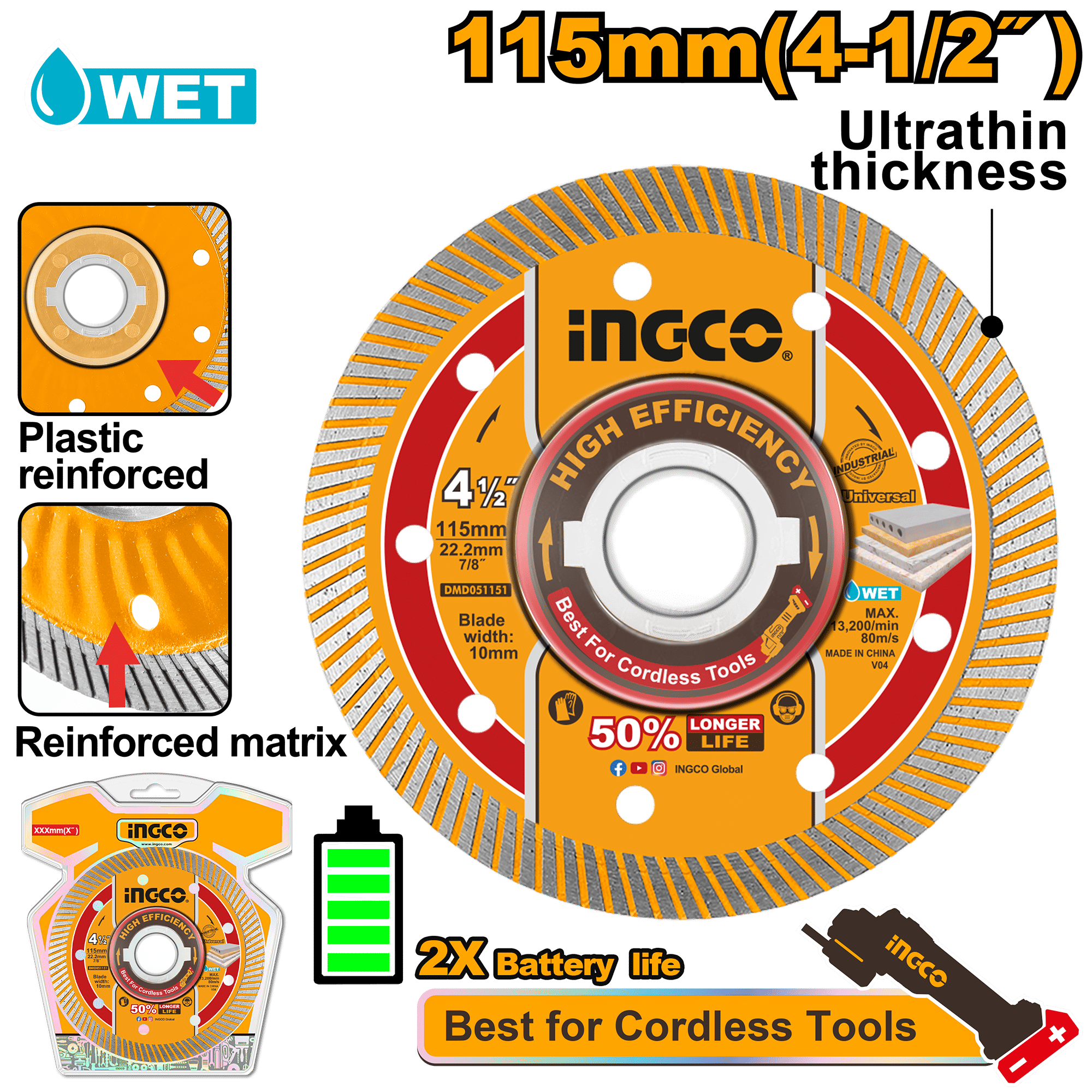 INGCO Ultrathin Diamond Cutting Disc 115mm with Flange