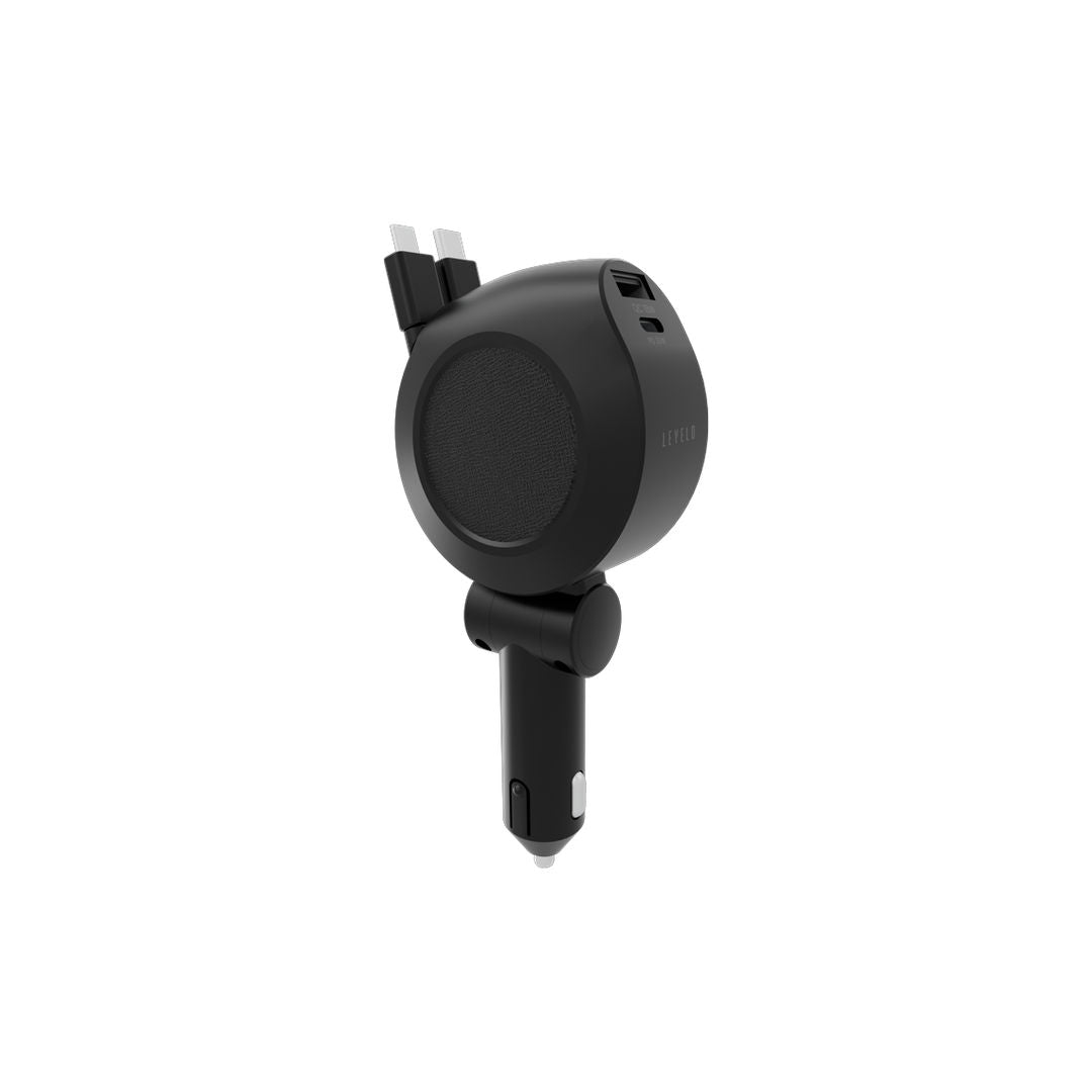 Levelo Orbis 4 In 1 Saffiano Leather Car Charger, Black