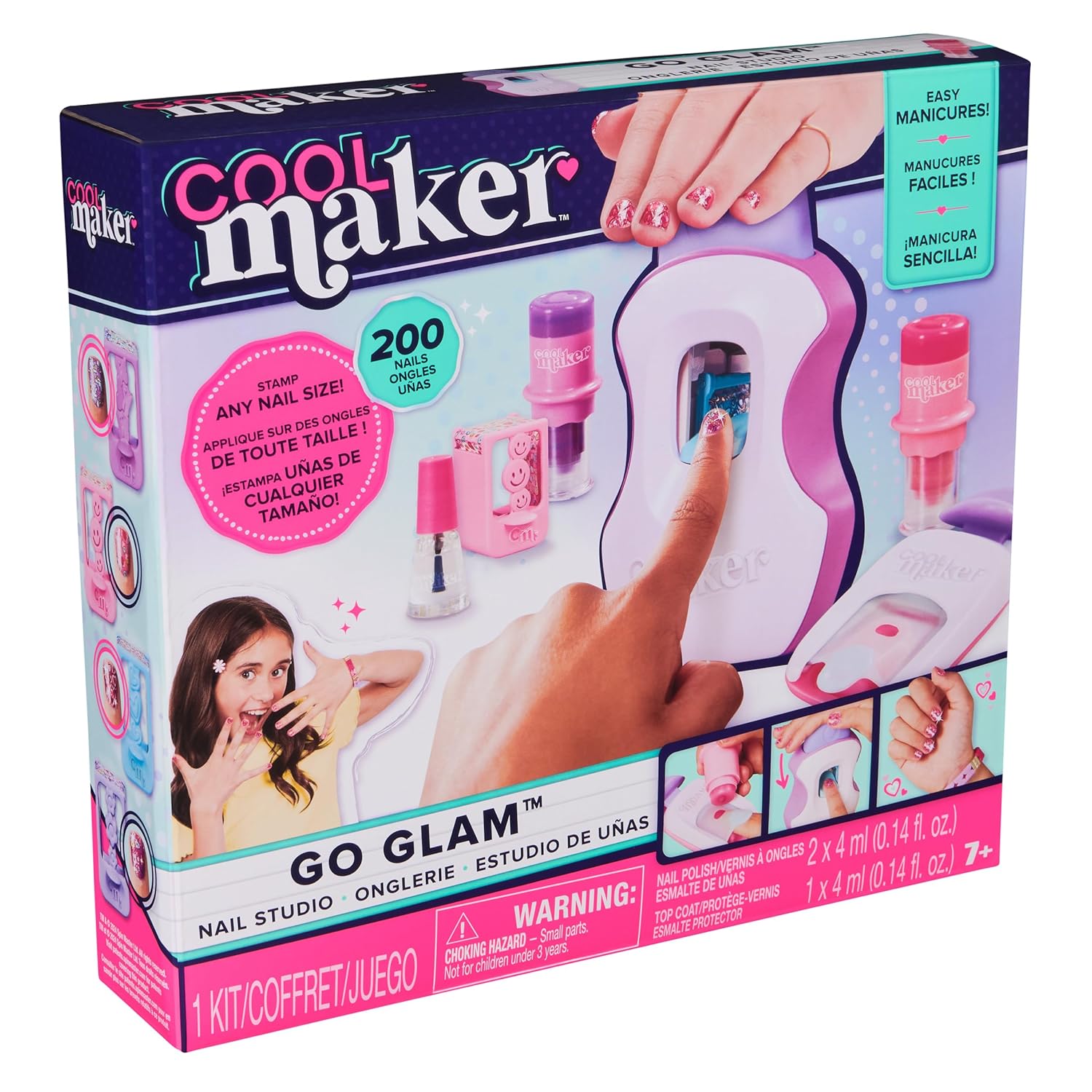 COOL Maker GO GLAM Nail Studio Nail Kit, Style 200 Nails, 4 Designs, 2 Polish Applicators & Mask