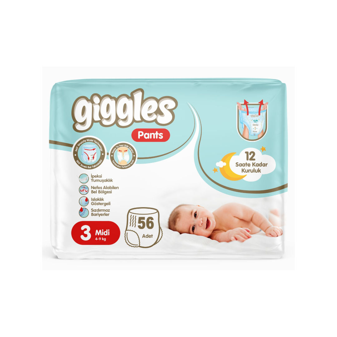 Giggles Midi Pants Diapers, Size 3, 4 to 9kg, Pack of 56