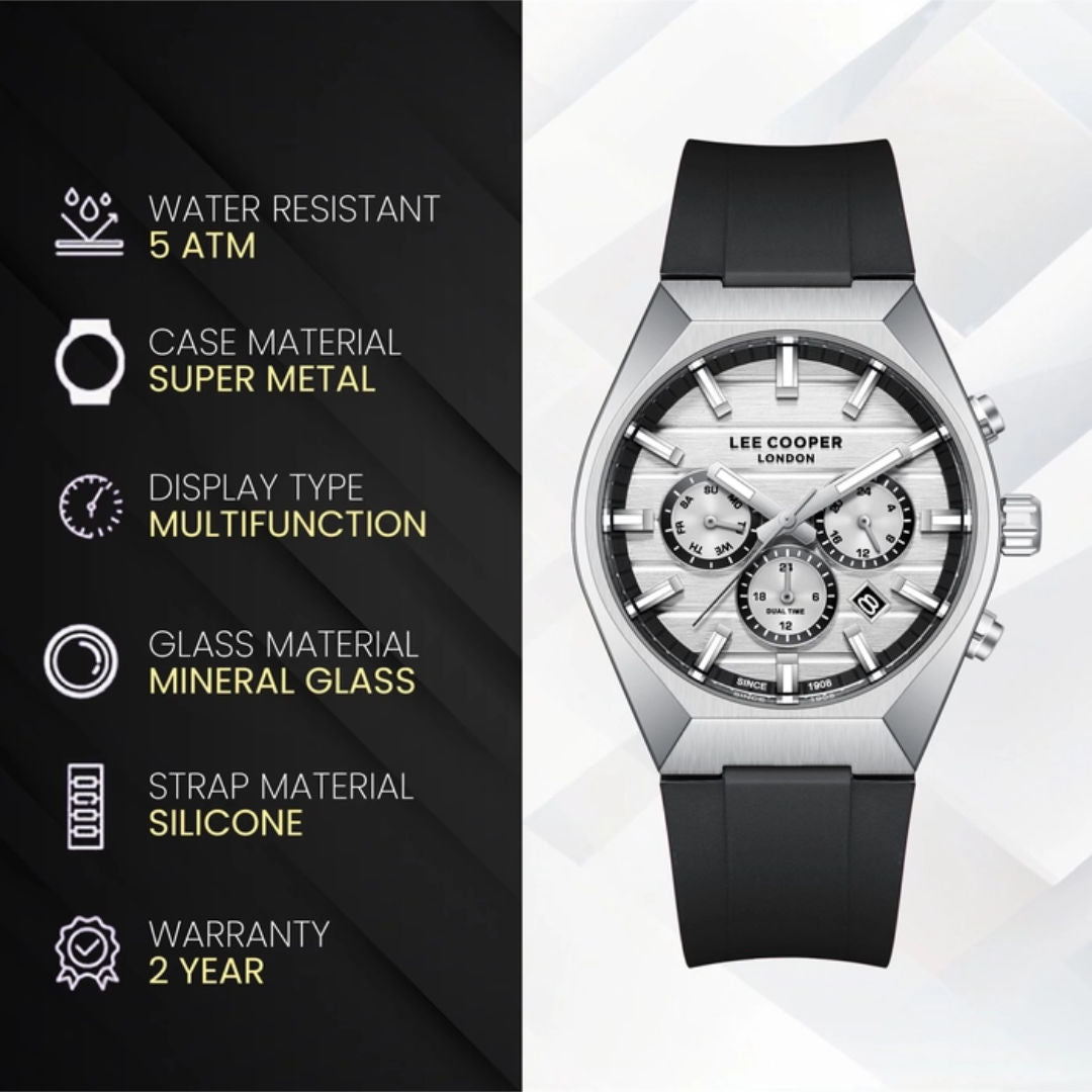 Lee Cooper Men's Multi Function Silicone Strap Watch, LC08388 Series