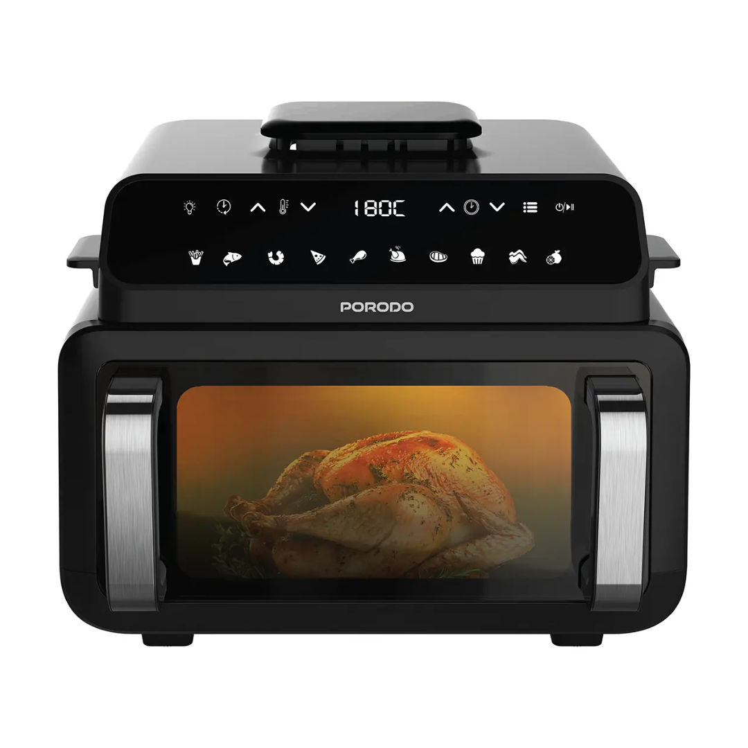 Porodo Lifestyle Flexi Cook Pro Indoor Grill, Pizza Oven, Air Fryer, Black