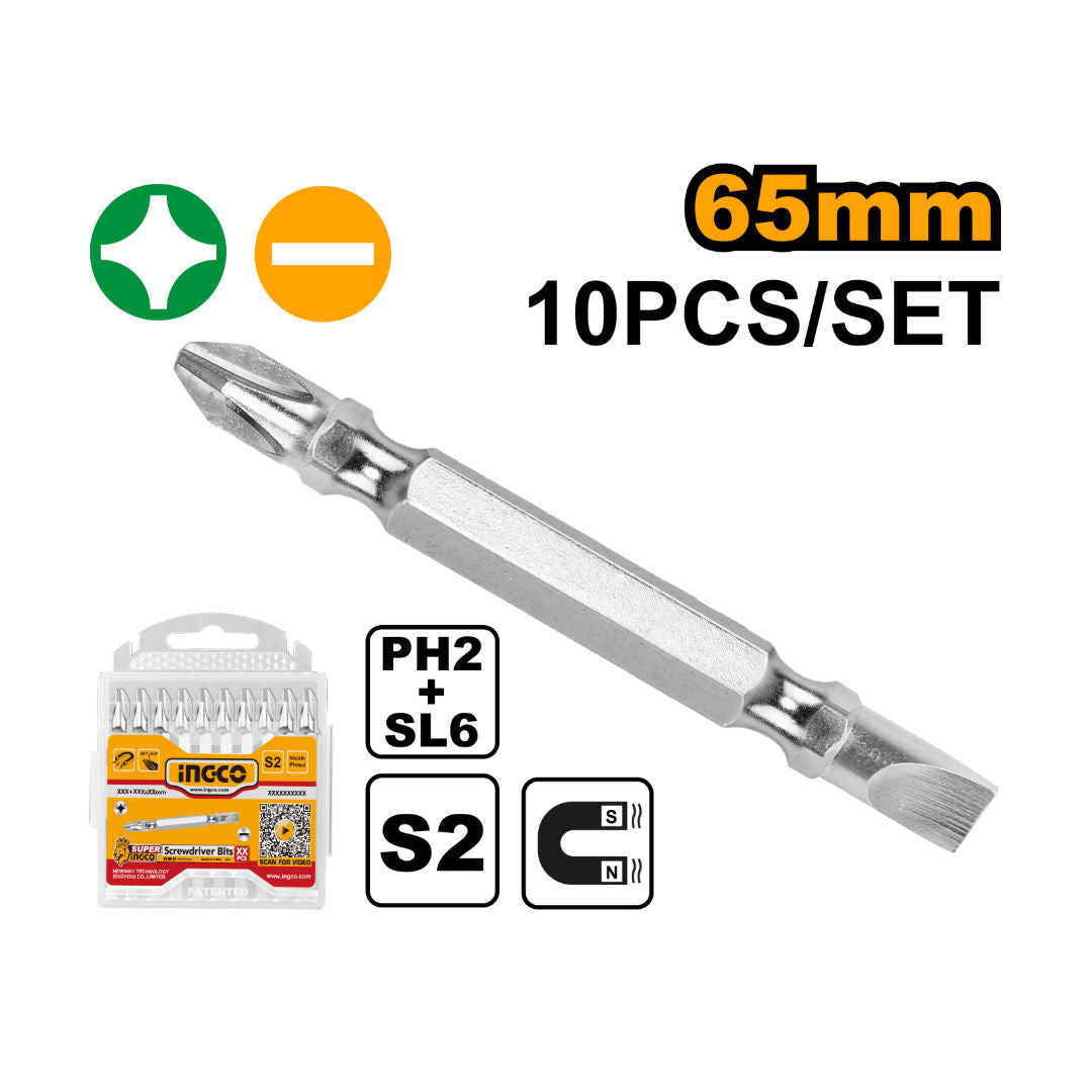 INGCO Screwdriver 10 Pieces Bit Set, Nickel Plated