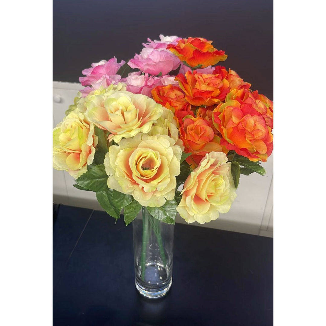 Artificial Open Rose Bouquet, 12 Branches, 46 cm, 4 Assorted Colors