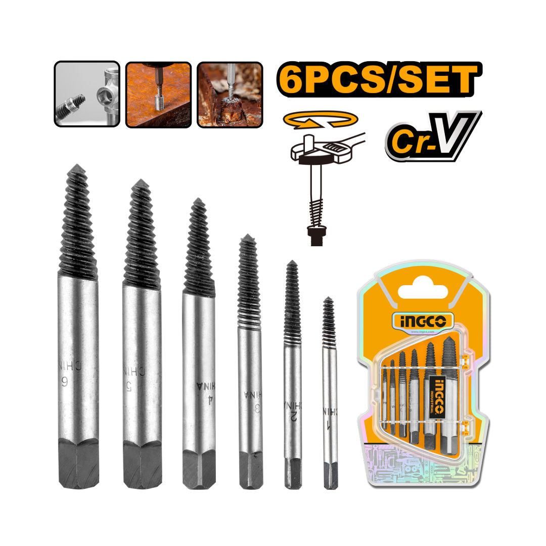 INGCO 6-Pieces Screw Extractor Set, 48–52 HRC