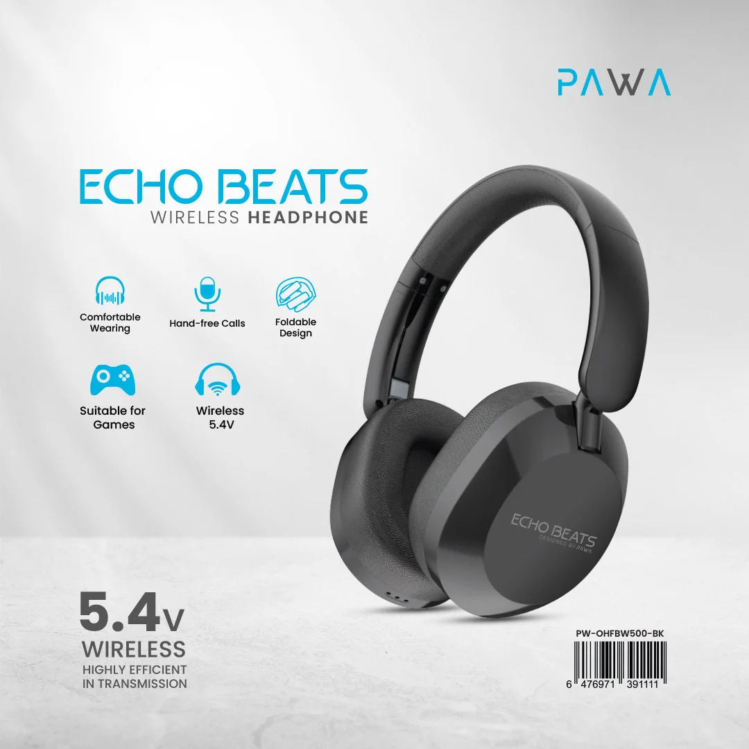 Pawa Echo Beats Wireless Headphone, Black
