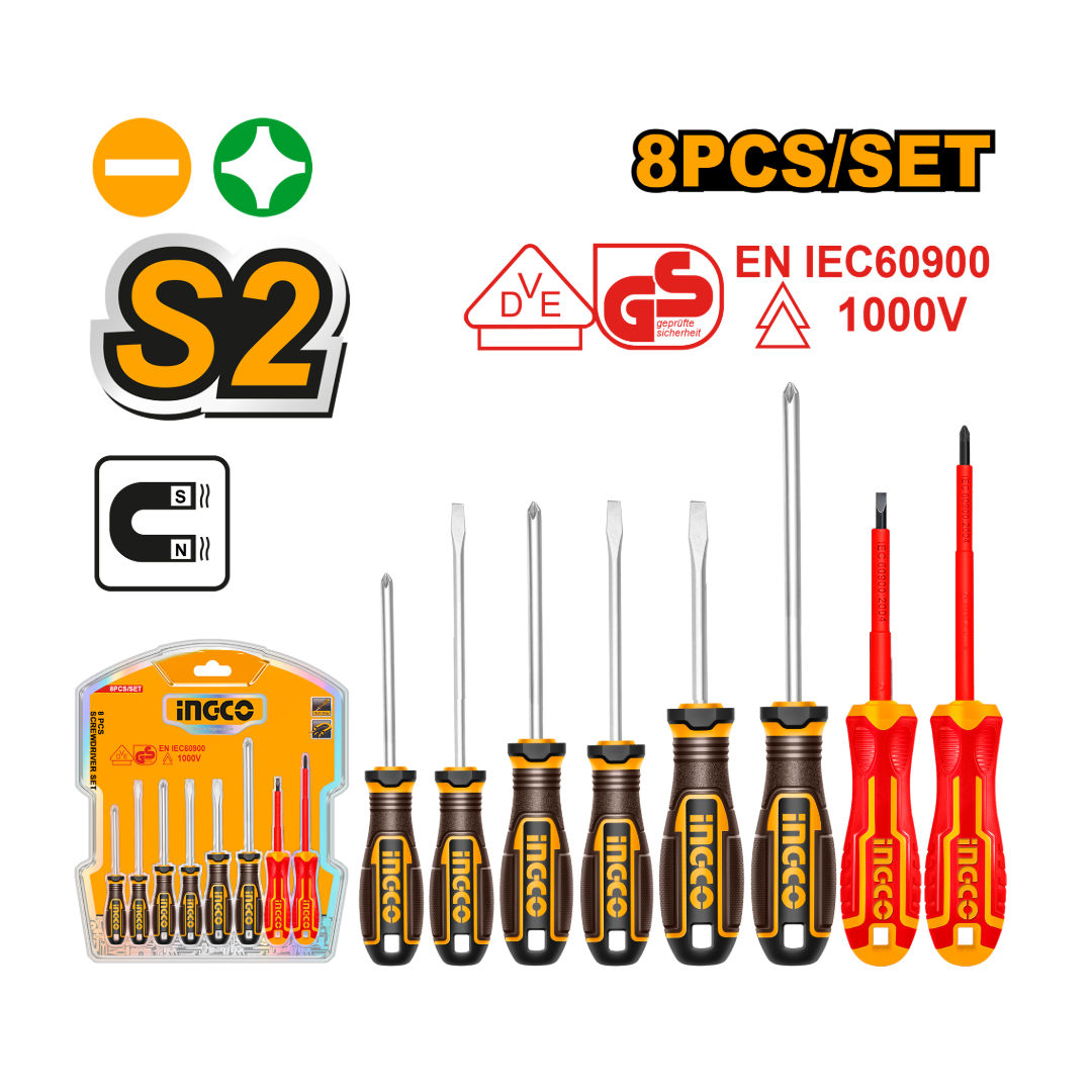 INGCO 8 Pieces Screwdriver Set, S2