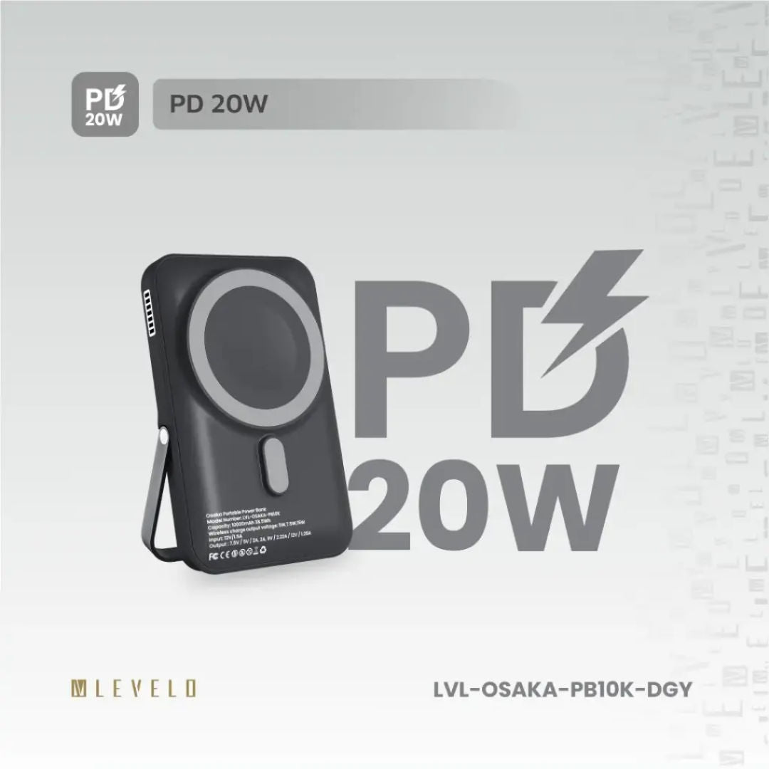 Levelo Osaka Portable 10000mAh Power Bank, Dark Grey