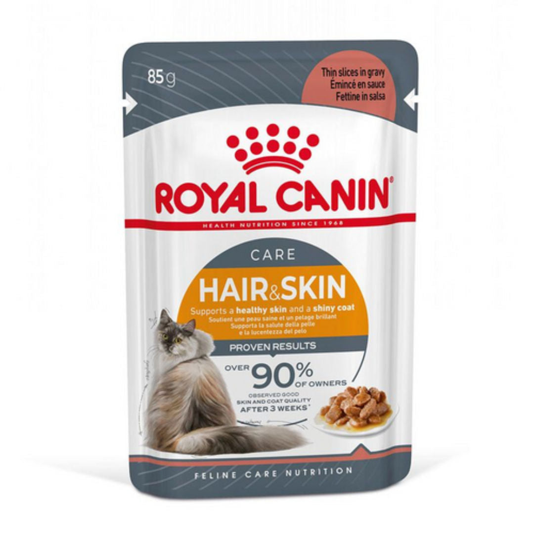 Royal Canin Feline Care Nutrition Hair & Skin Gravy Cat Wet Food Pouches, 12x85gm