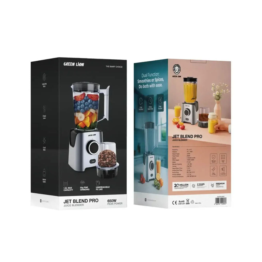 Green Lion Jet Blend Pro Juice Blender 650W, High-Performance Portable Blender, Gray