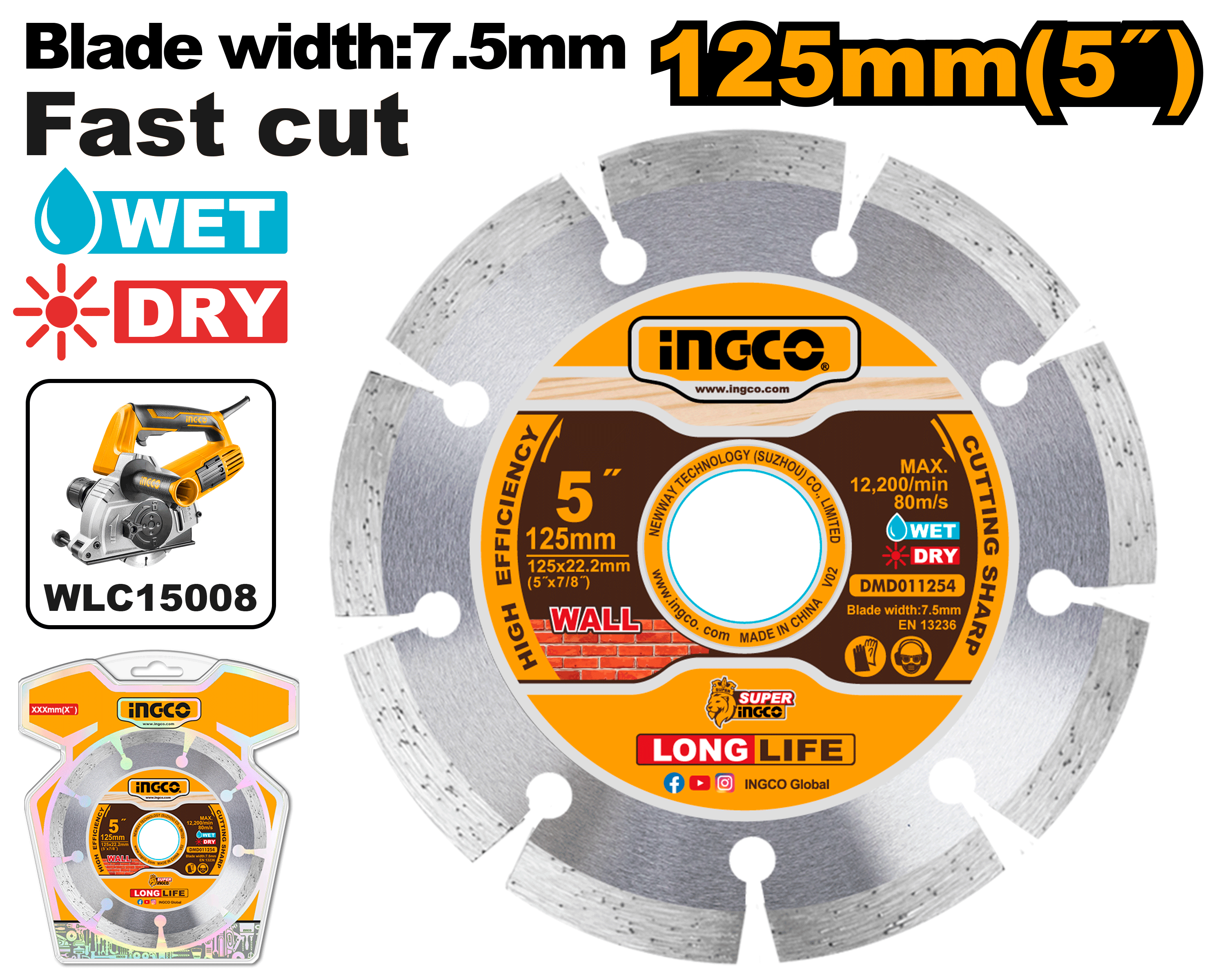 INGCO Diamond Cutting Disc 125mm Dry Cutting Blade