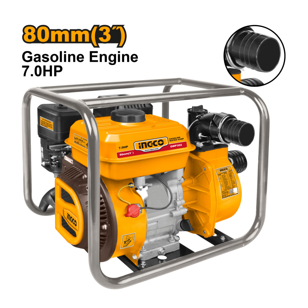 INGCO Gasoline Water Pump 3″ (80 mm), 7 HP Engine, 1000 L/min Flow