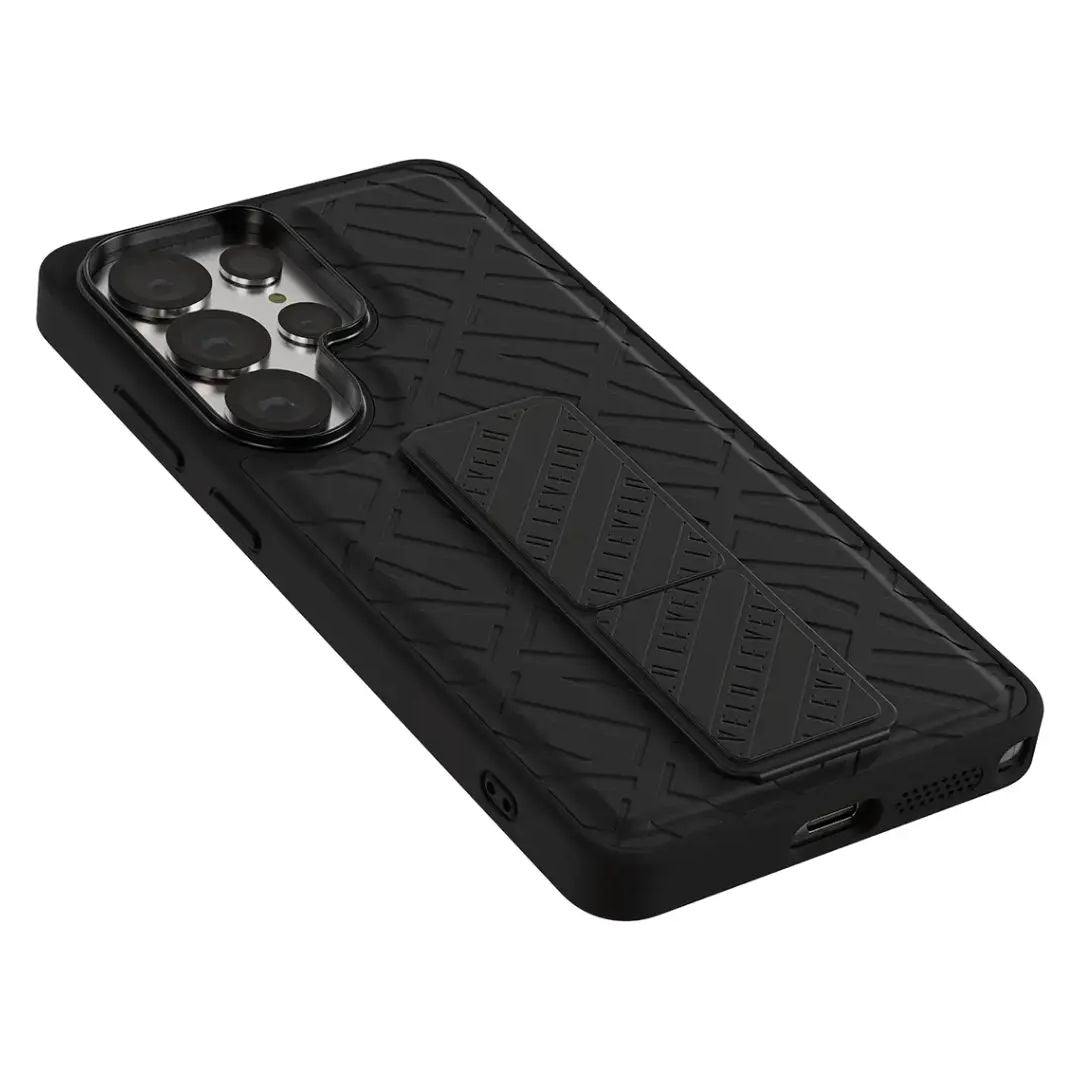 Levelo Morphix Cuero Grip Stand Case For Samsung S26 Ultra, Black