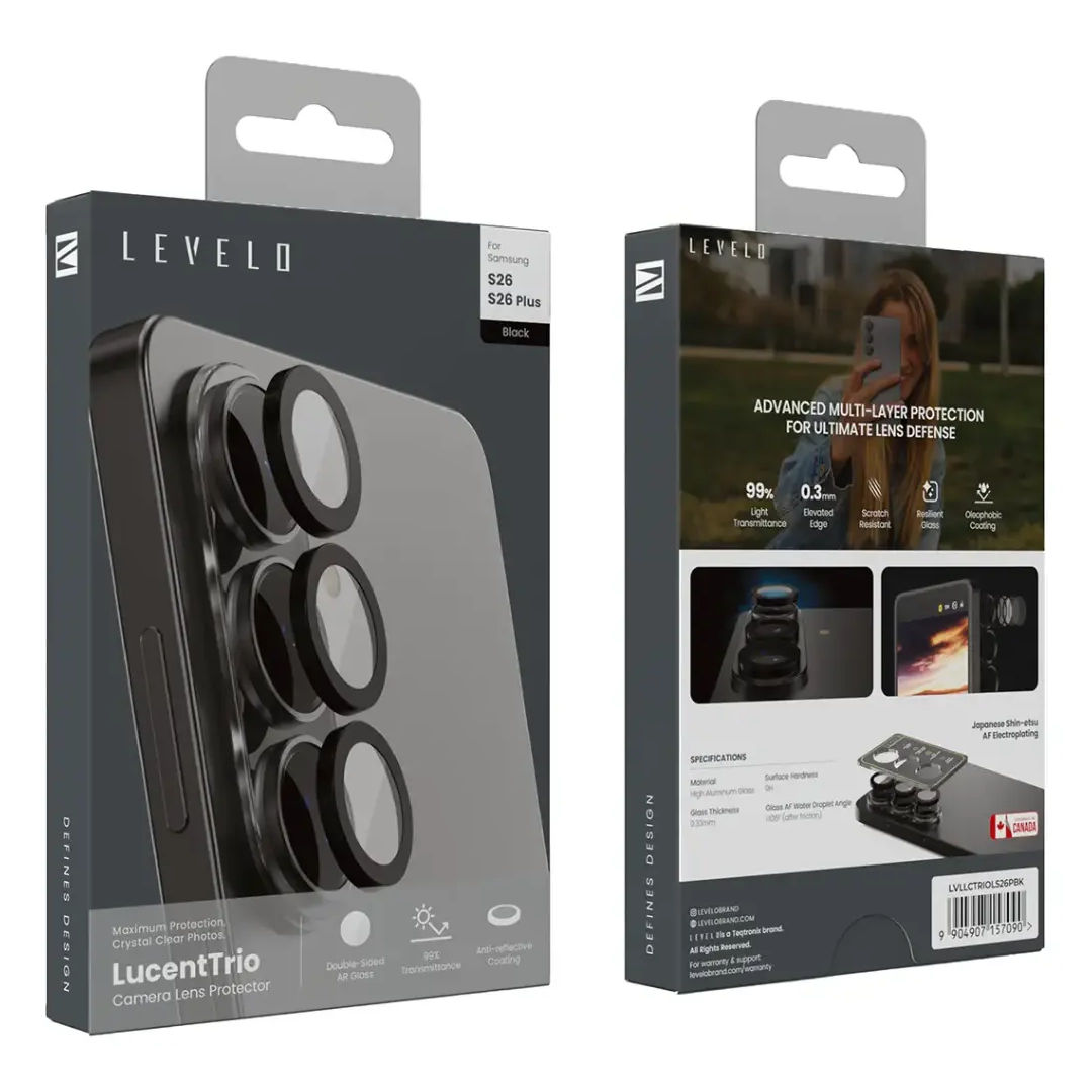 Levelo LucentTrio Camera Lens Protector For Samsung S26, Black