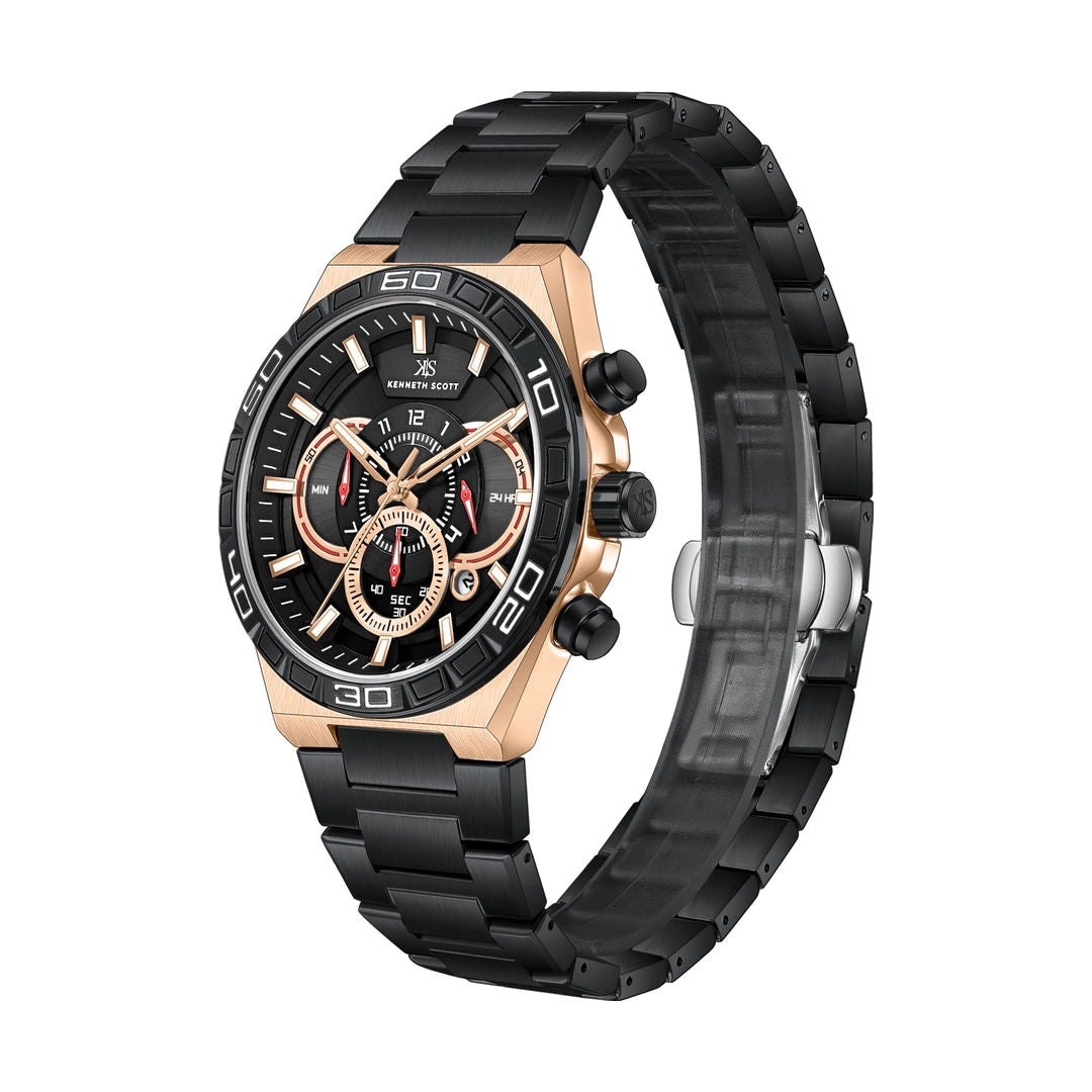 KENNETH SCOTT Men's Chronograph Black Dial Watch, K26101-KBBB Series