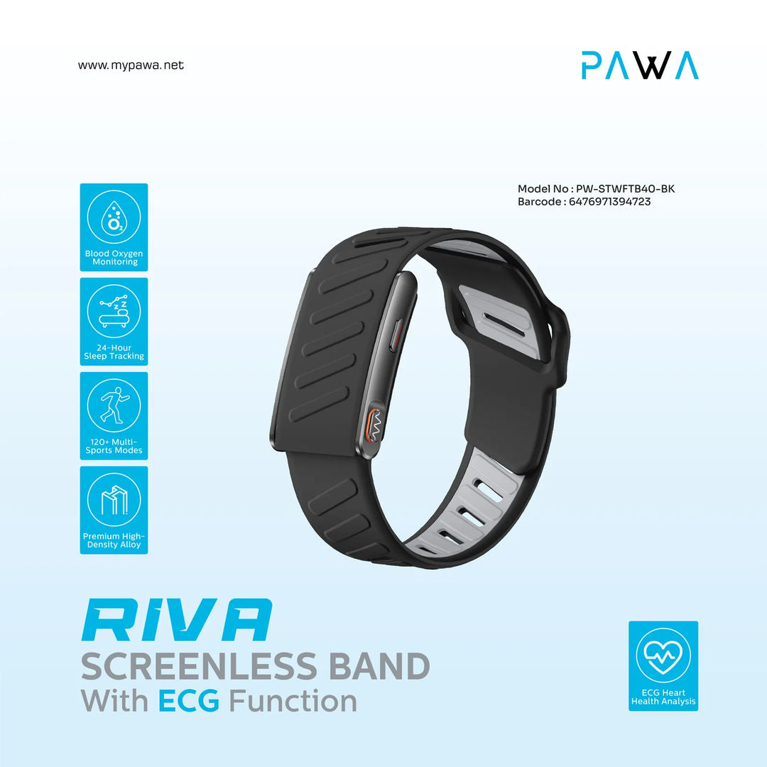 Pawa Riva Screenless Band With ECG Function, Black