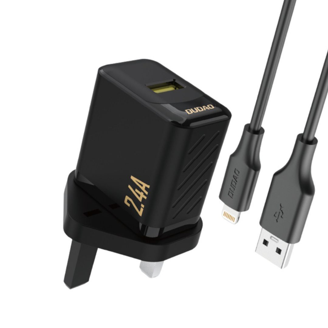 DUDAO A23LUK USB-A Charger With Lightning Cable 2.4A 12W UK, Black