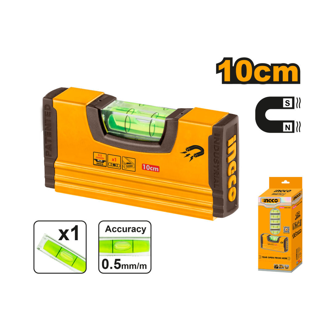 INGCO Hand Level 100 mm, Magnetic Base, Shockproof Acrylic Vial