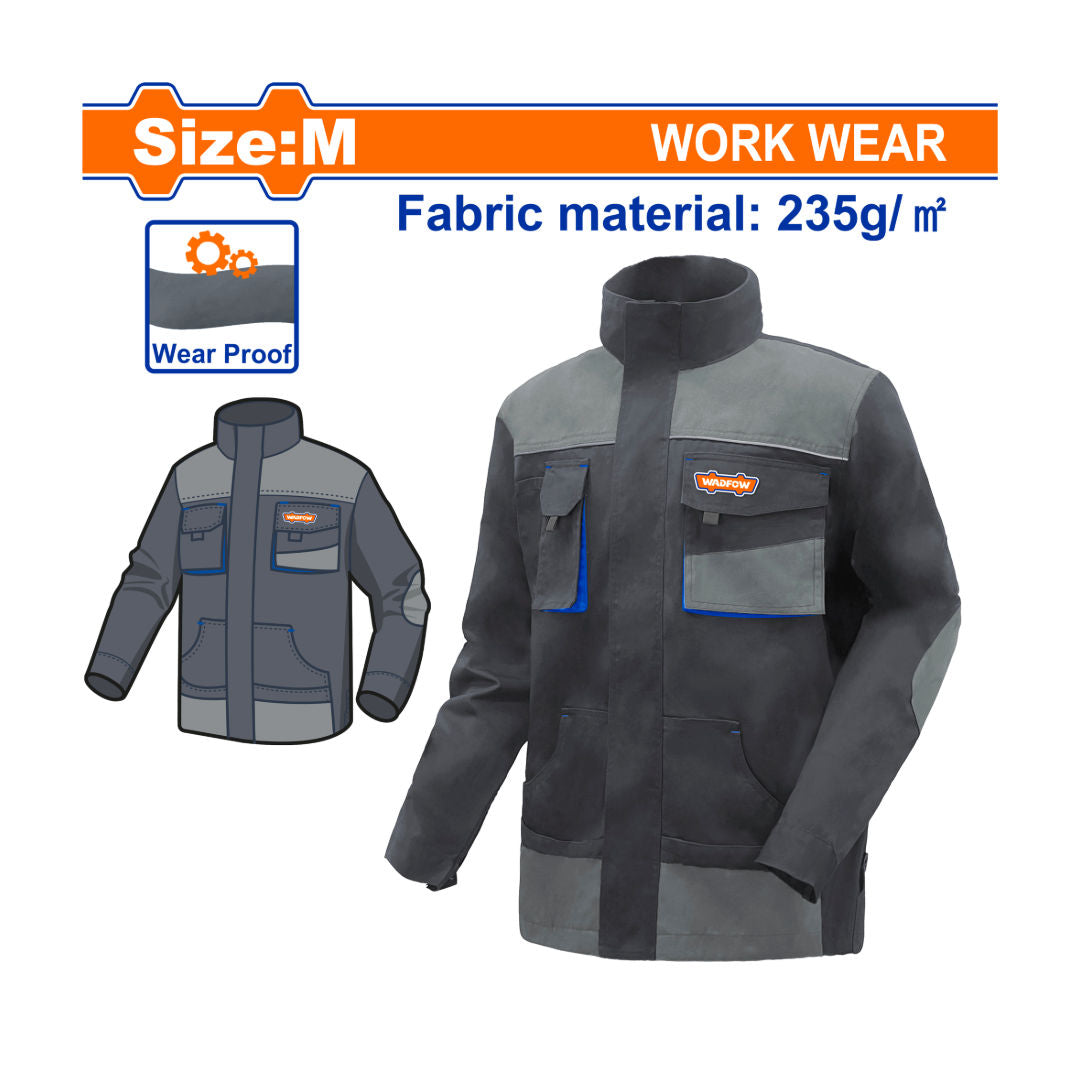 سترة عمل WADFOW، مقاس M، 235 جم من القطن البوليستر، جيوب متعددة، حواف عاكسة، أكمام وأطراف معززة