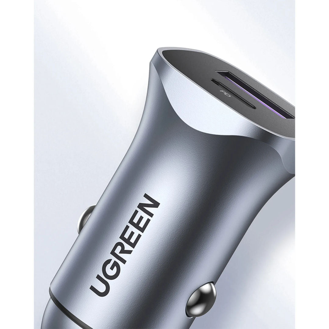 UGREEN CD130 52.5W Dual Port Car Charger with USB-C PD and USB-A QC Fast Charging