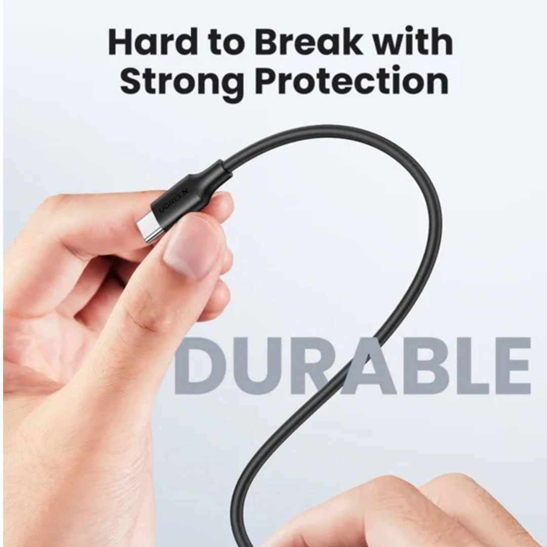 كابل UGREEN US286 المضفر للشحن السريع من USB-C إلى USB-C بقدرة 60 واط، بطول 2 متر