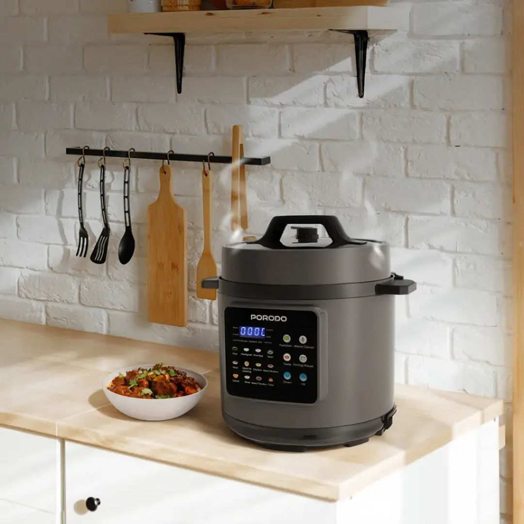 Porodo Lifestyle 1300W Multi-Cuisine Pressure Cooker with High-Quality Material, Gray