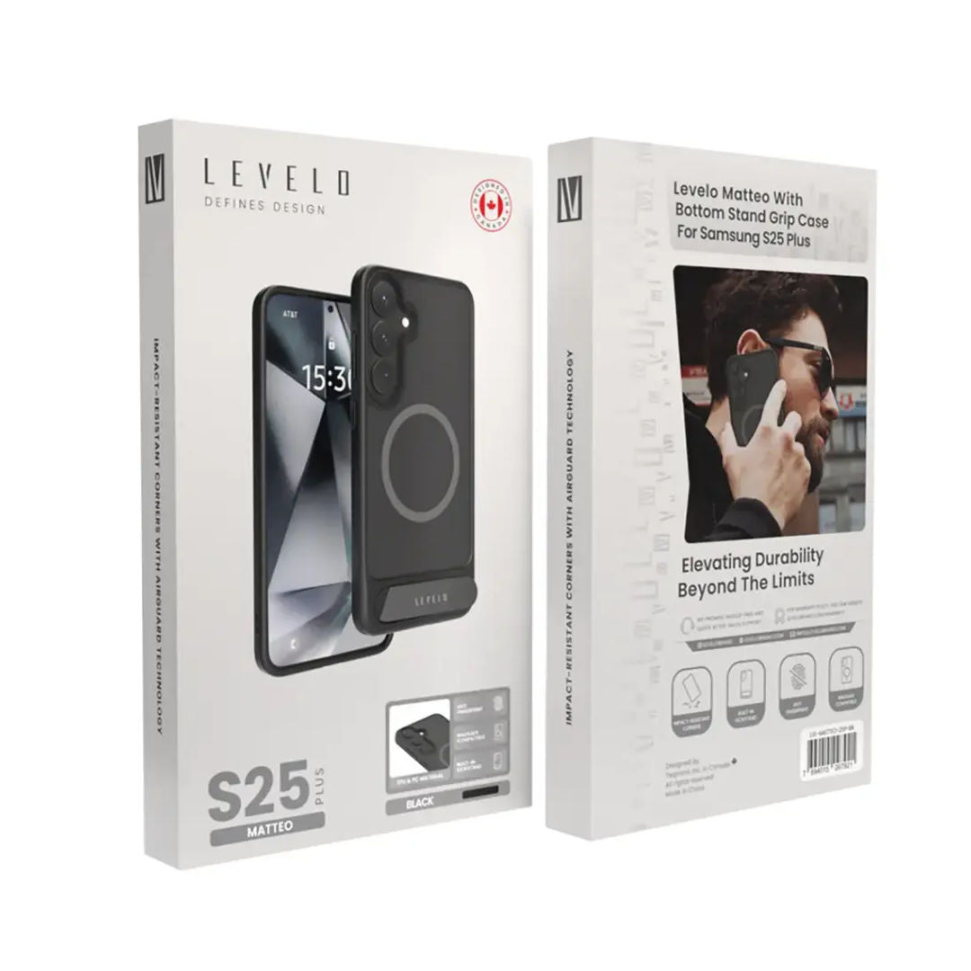 Levelo Matteo with Bottom Stand Grip Case For Samsung S25 Plus & S25 Ultra