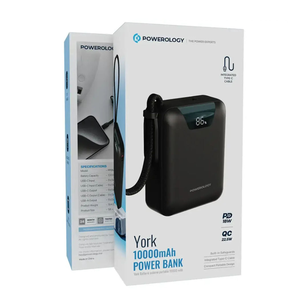 Powerology York 10000mAh Power Bank, Compact Portable Design