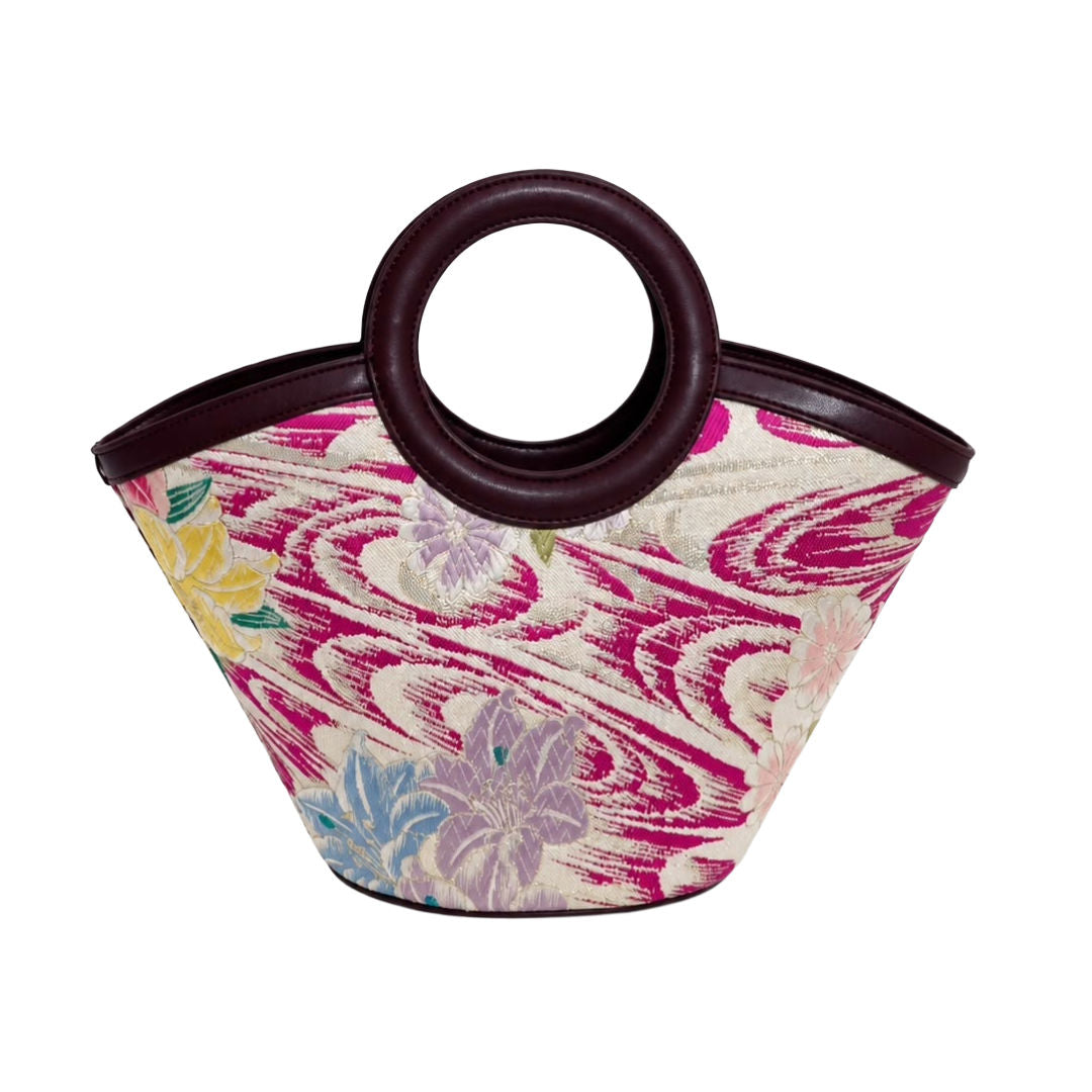 Jamila Designer Mulberry Silk Tote Bag, Floral Pattern with Round Handles, TOTEBUR-FLOWER04