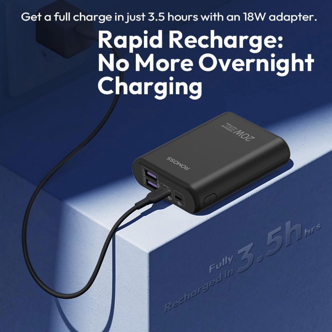 Romoss PCT10 10000mAh Mini Power Bank, PD 20W Fast Charge Portable Charger with 3 Outputs