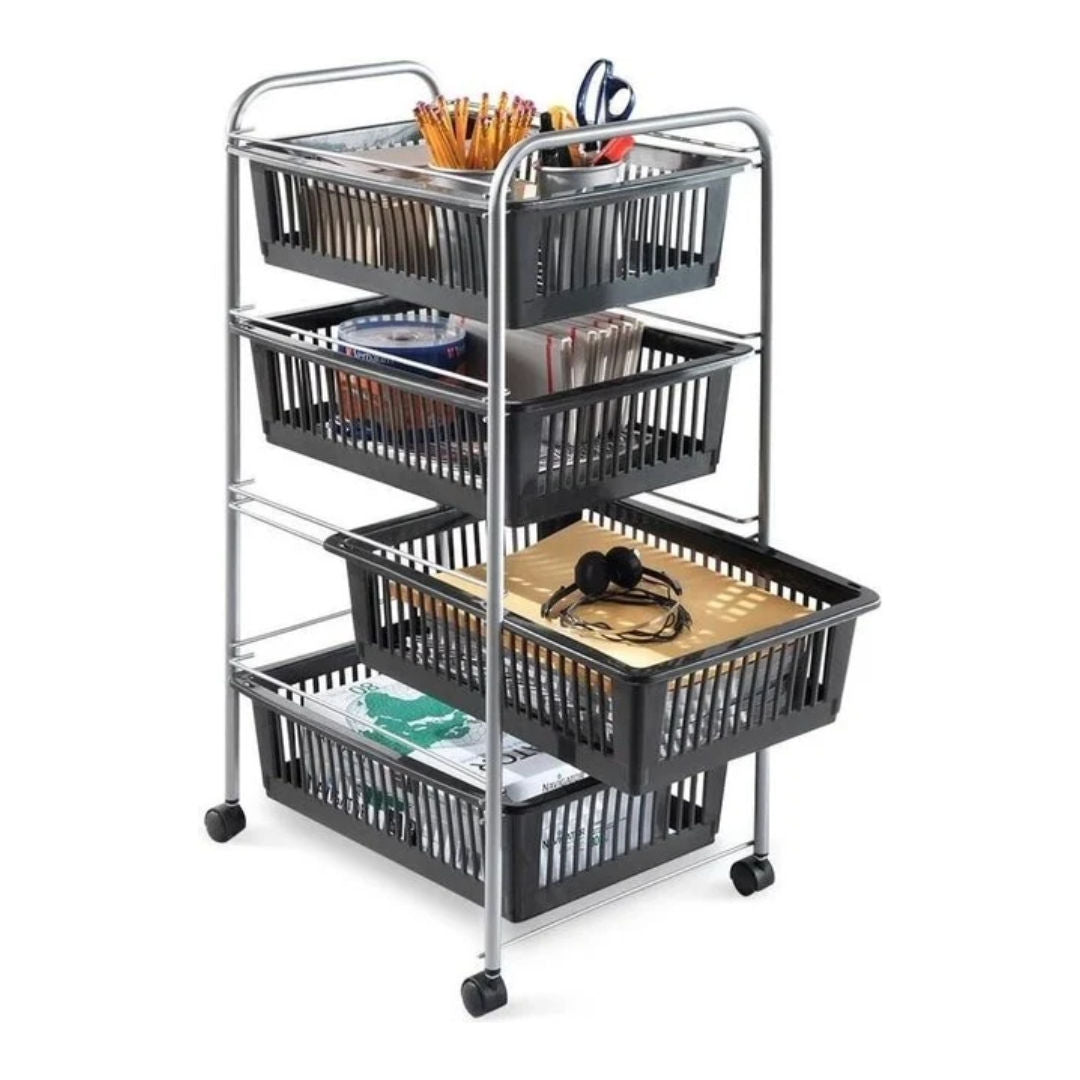 Metaltex Super Jumbo 4‑Tier Rolling Cart, 4 Removable Baskets