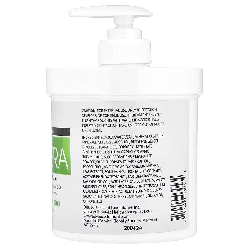 Advanced Clinicals Soothe + Recover Aloe Vera Cream with Vitamins C & E, 16oz