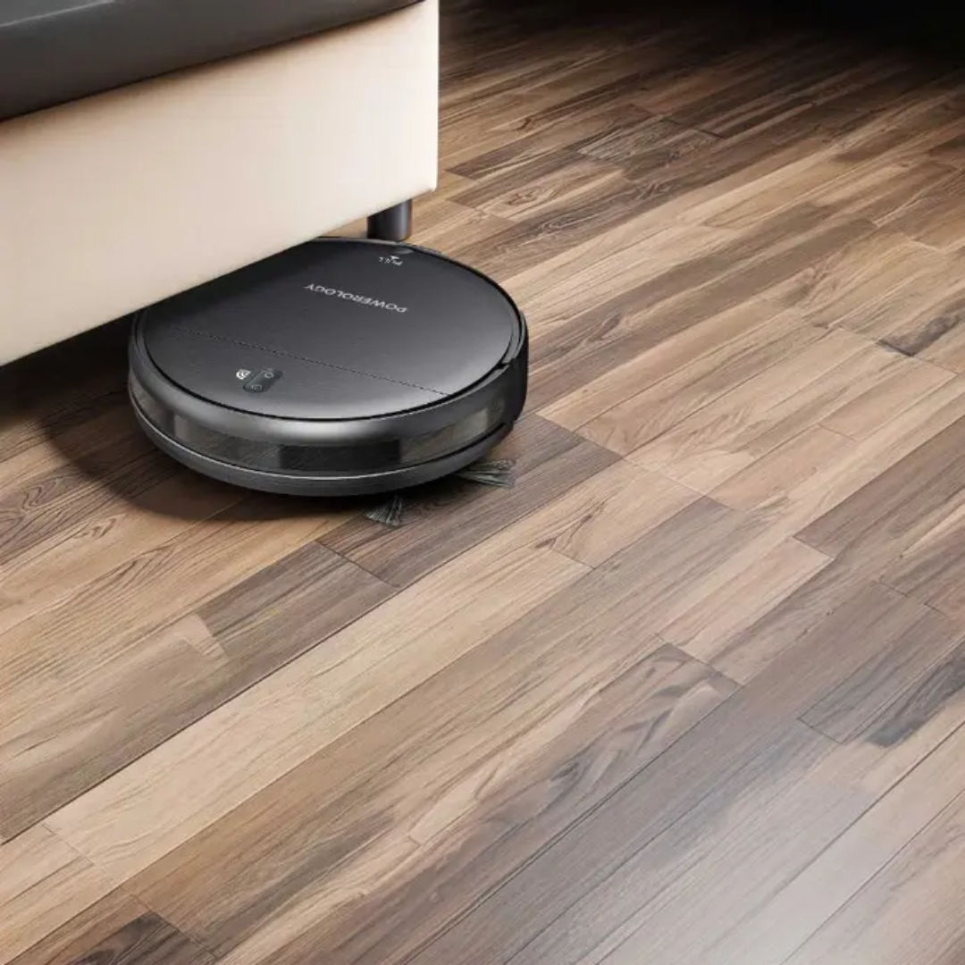 Powerology Smart Robovac Vacuum & Mop, Wi-Fi Control, Black