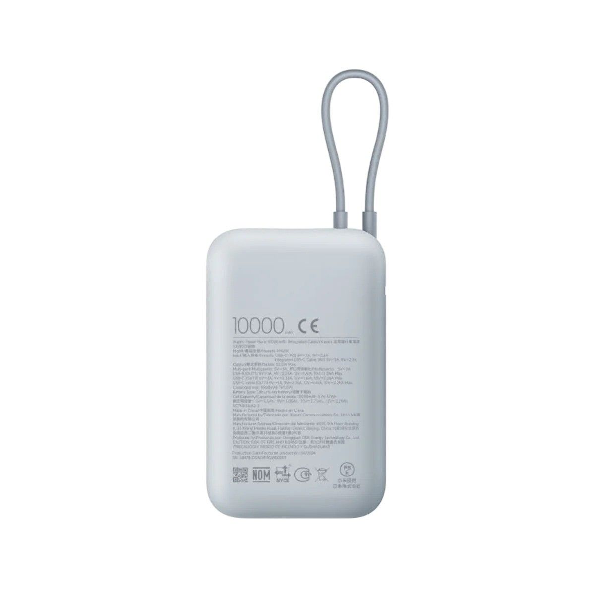 Xiaomi Power Bank 10000mAh with Integrated USB-C Cable 22.5W Fast Charging, Ice Blue