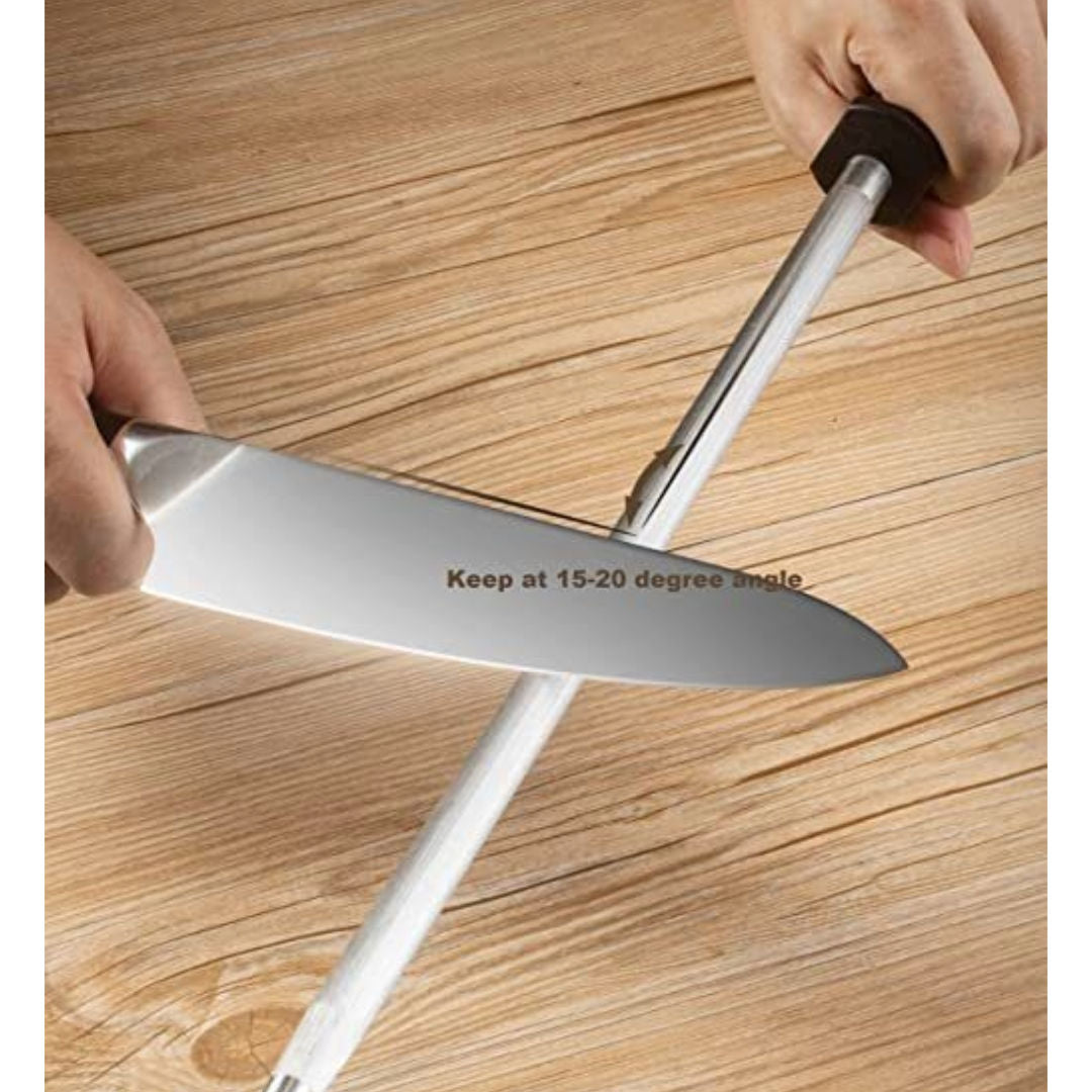 Carbon Steel Knife Sharpener with Black PP Grip, 32cm