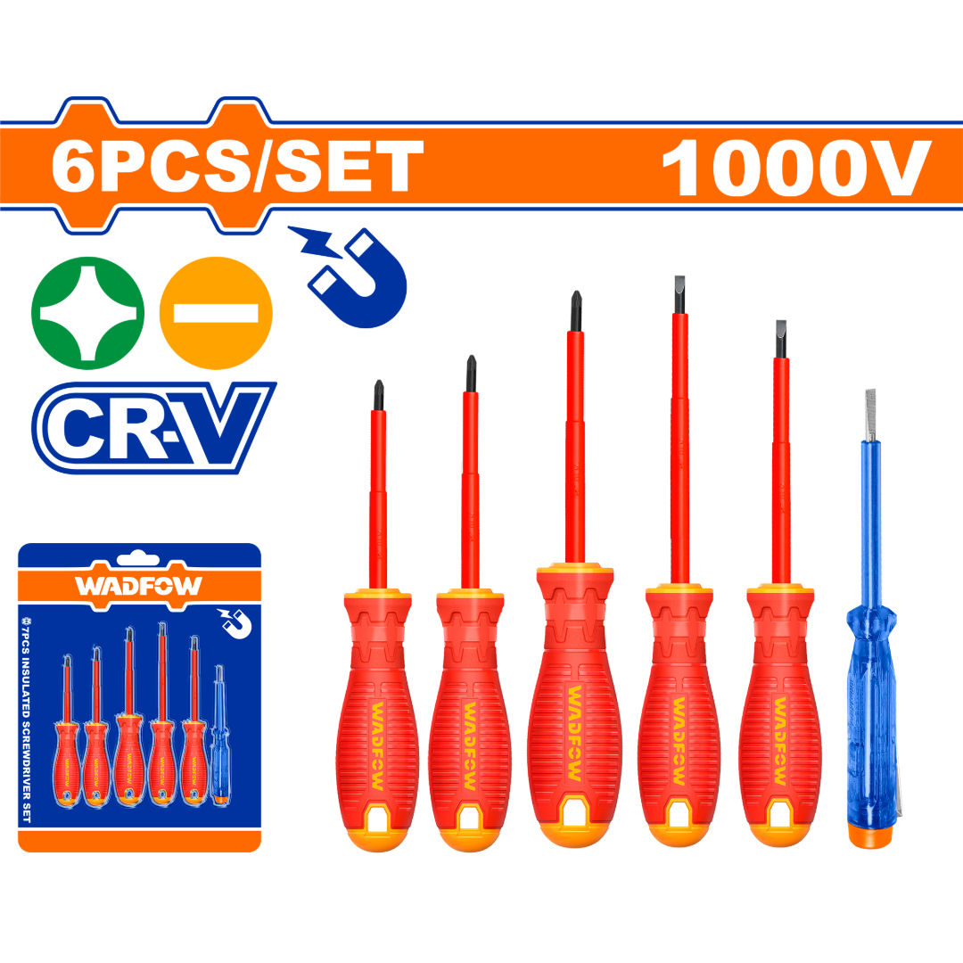 WADFOW 6-Piece Insulated Screwdriver Set, 1000V Rated, SL & PH Tips with Test Pencil, Double Blister