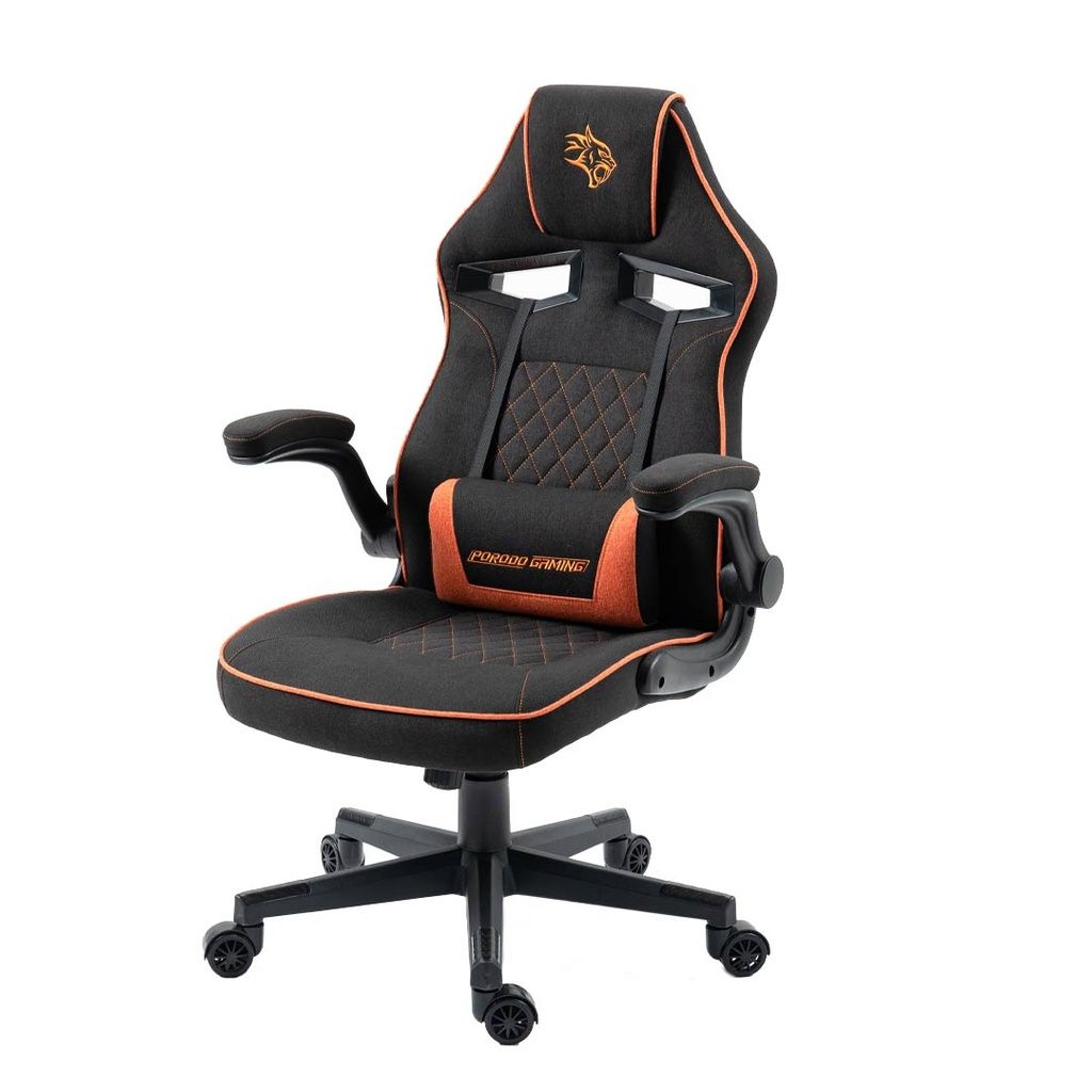 Porodo Ergonomic Gaming Chair with Flexible Headrest, Black/Orange