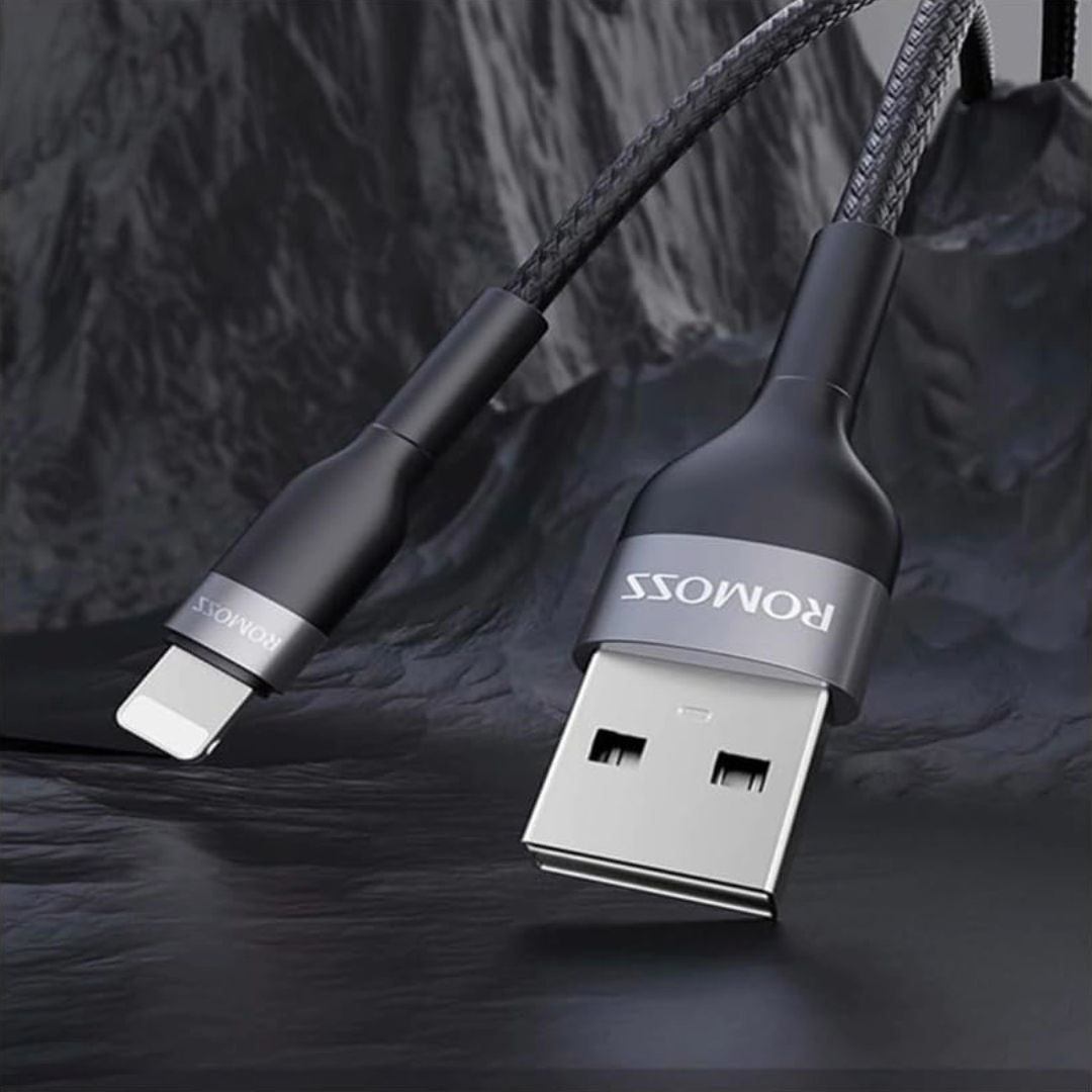 Romoss USB-A To Lightning Data Charging Nylon Braided Cable, 2.4A, Black