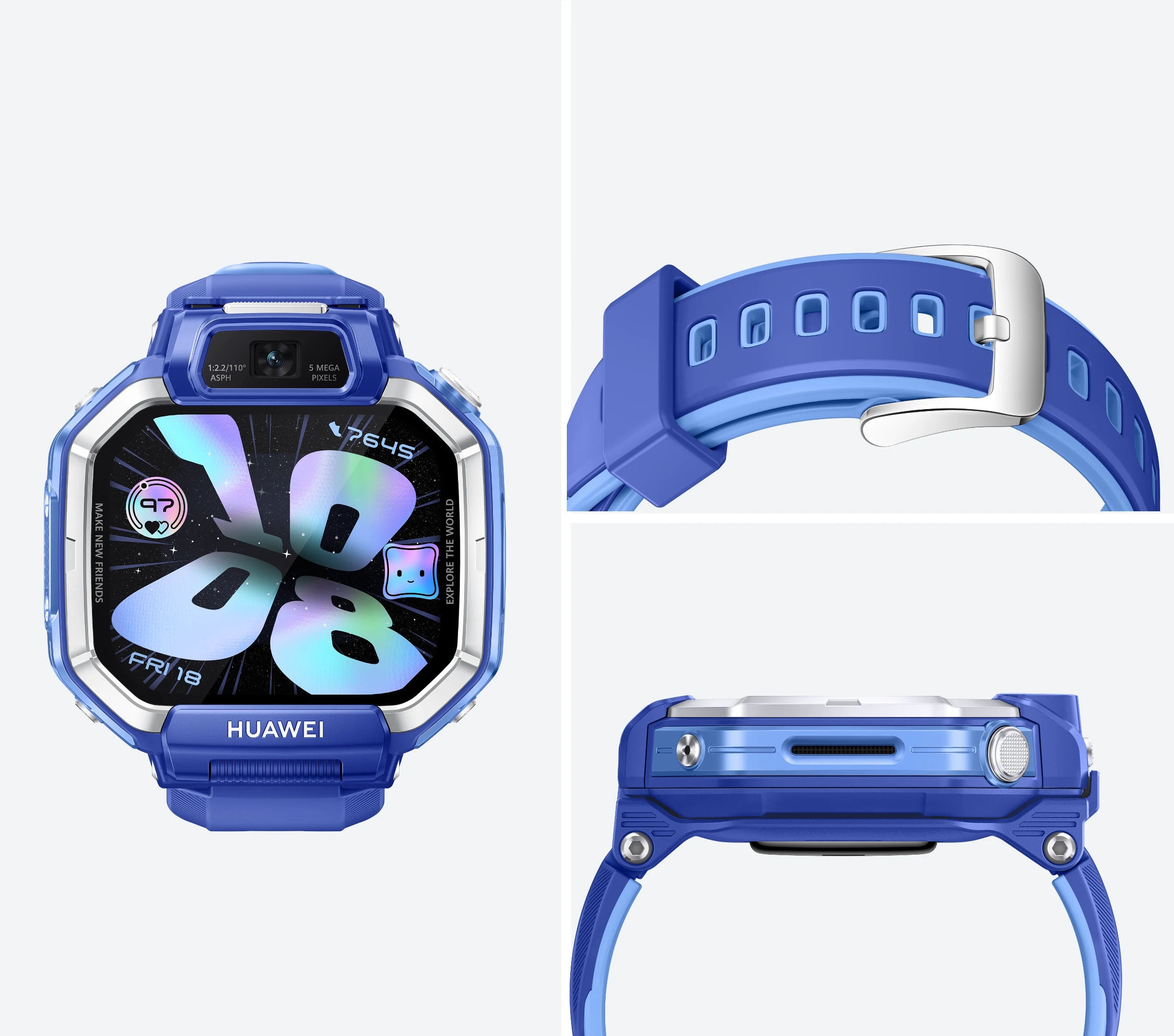 ساعة «Huawei Watch KIDS X1» الذكية - تصميم قابل للدوران 360 درجة، تحديد الموقع عبر نظام GPS، مكالمات الفيديو، كاميرات مزدوجة، شاشة AMOLED مقاس 1.82 بوصة