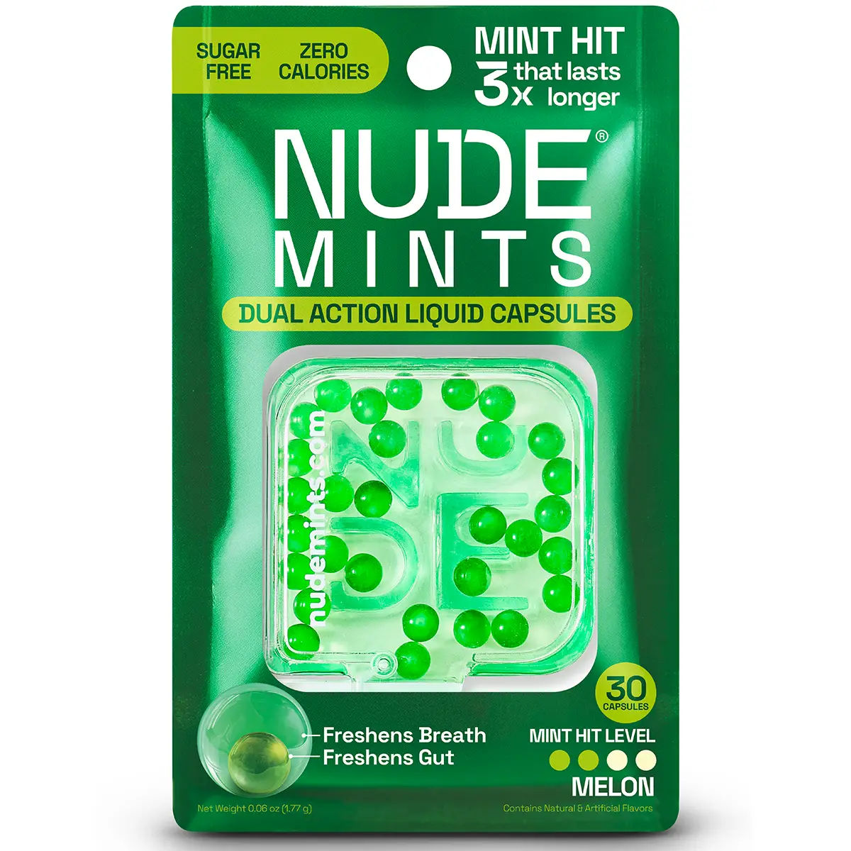 NUDE Mints 2-in-1 Breath & Gut Freshener Capsules, 30 Capsules